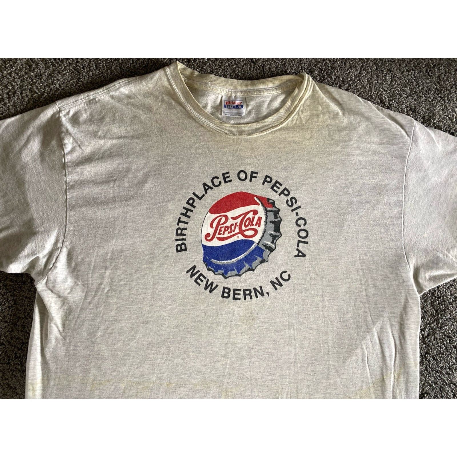 Hanes VINTAGE Hanes Beefy-T T-Shirt Adult 2XL Gray Men 90s Classic Grunge Pepsi Cola Birthplace New Bern NC Size US XXL / EU 58 / 5 - 7 Thumbnail