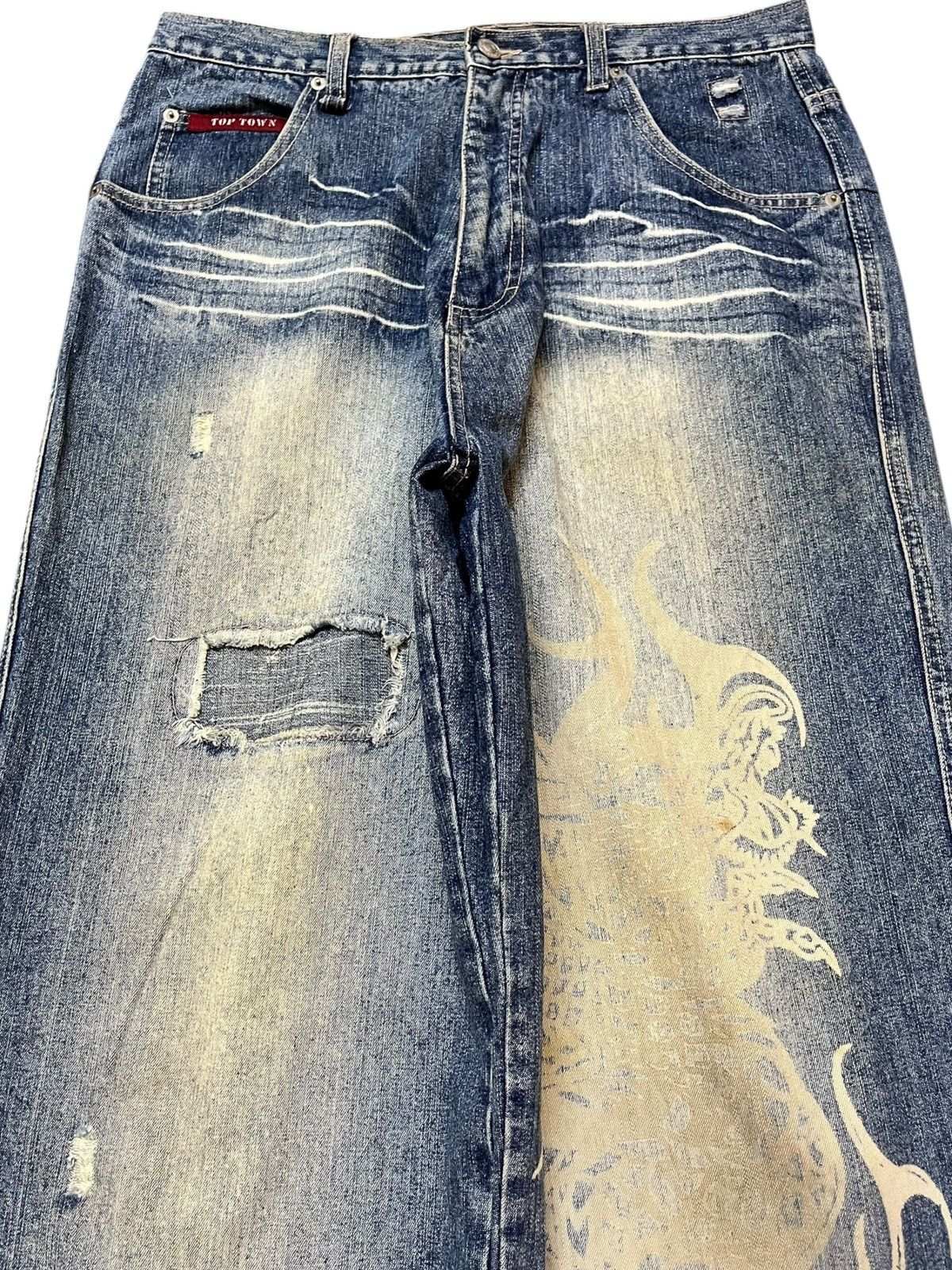 TWONESS Vintage Top Town Mudwash Dragon Printed Denim Size US 32 / EU 48 - 2 Thumbnail