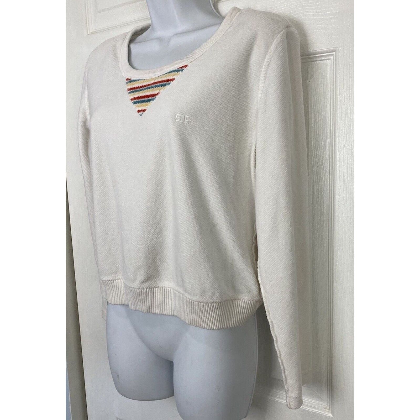 Sonia Rykiel VTG Sonia Rykiel Crew Neck Sweatshirt White M Velour Stripes Size M / US 6-8 / IT 42-44 - 4 Thumbnail
