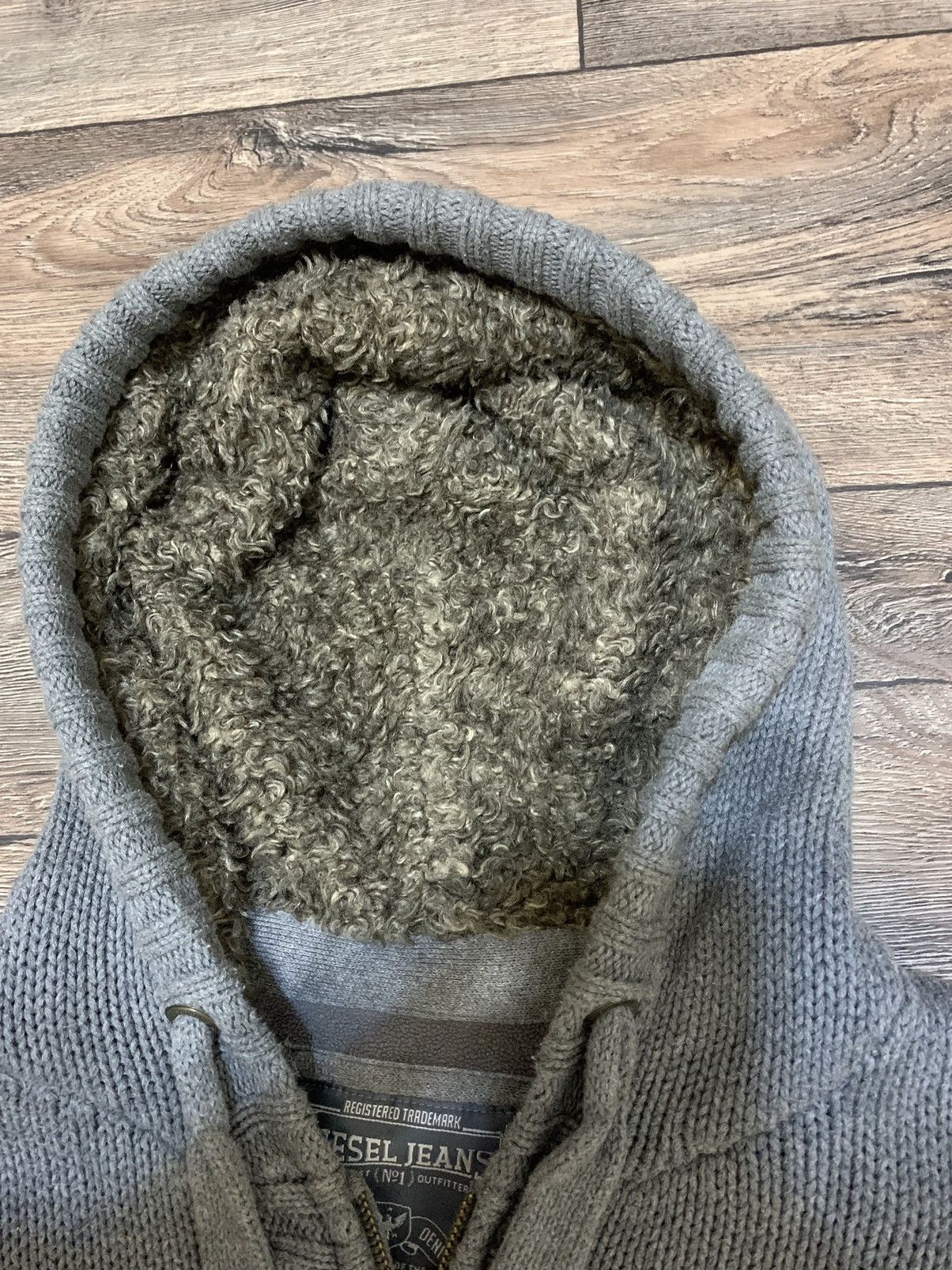 Diesel × Vintage Vintage Diesel Y2K Grey Knit Zip Hoodie Avant Garde Fur Hood Size US M / EU 48-50 / 2 - 5 Thumbnail