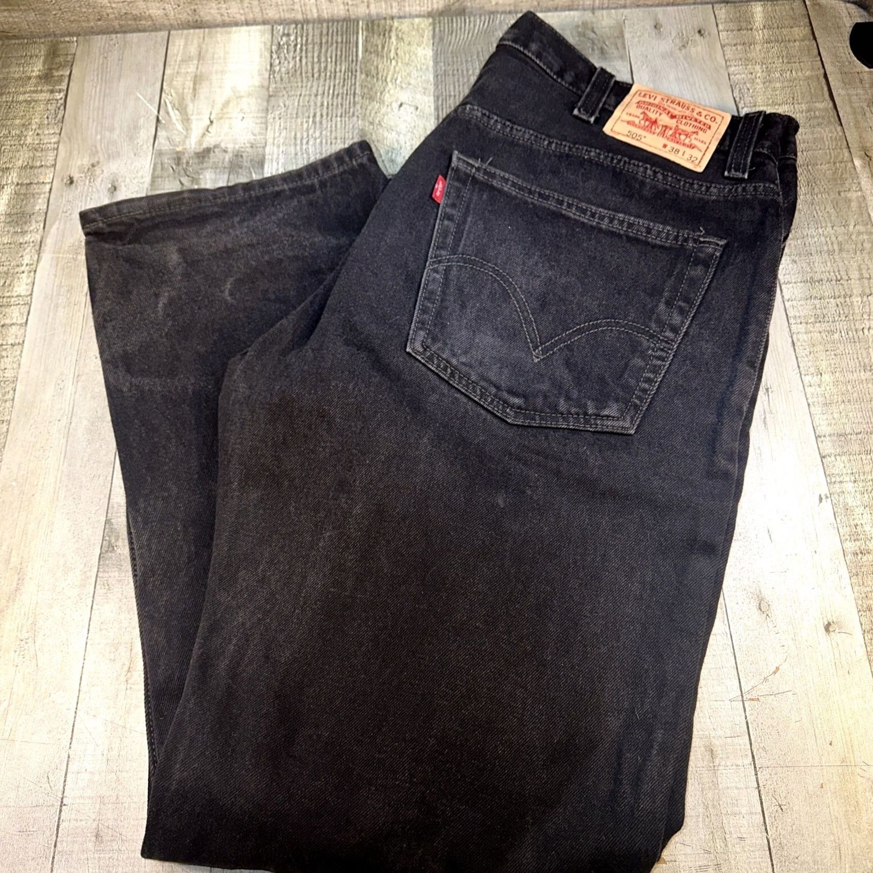Levi's Levi's 505 Jeans Men 38x32 Black Light Wash Regular Straight Leg Logo 5-Pocket Jeans Mens Regular Mid Rise Denim Cotton Zip Closure - Vintage? No Size US 38 / EU 54 - 4 Thumbnail