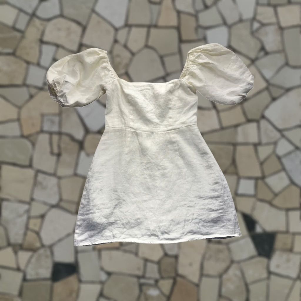Vintage Verge White Linen Puff Sleeve Mini Dress Size 8 Size M / US 6-8 / IT 42-44 - 1 Thumbnail