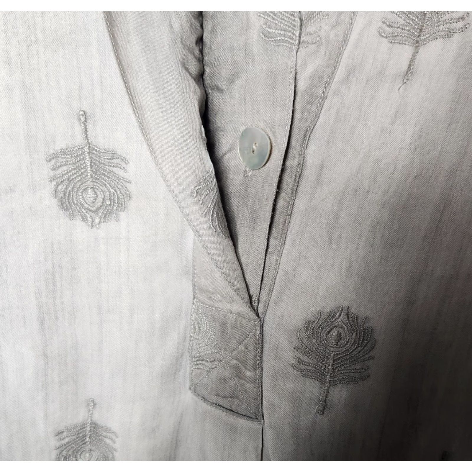 Soft Surroundings Soft Surroundings Shirt Dress Gray Paisley Park Tencel Tunic Dress-Size S Womens Regular Knee Length Boho Classic Casual Stylish Peacocks Size S / US 4 / IT 40 - 8 Thumbnail