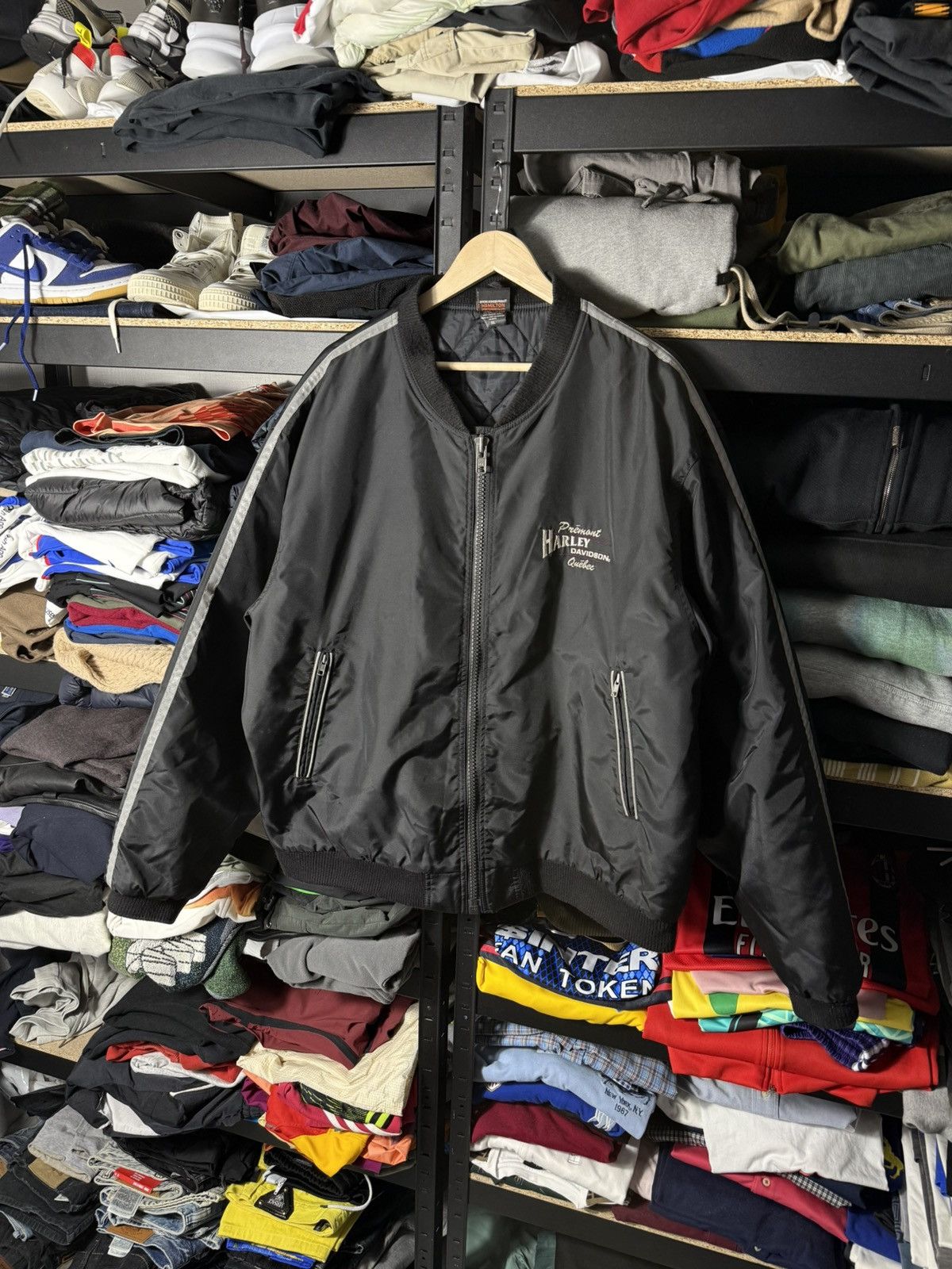 Harley Davidson Vintage Harley Davidson Bomber Jacket Black XL Racing Biker Size US XL / EU 56 / 4 - 7 Thumbnail