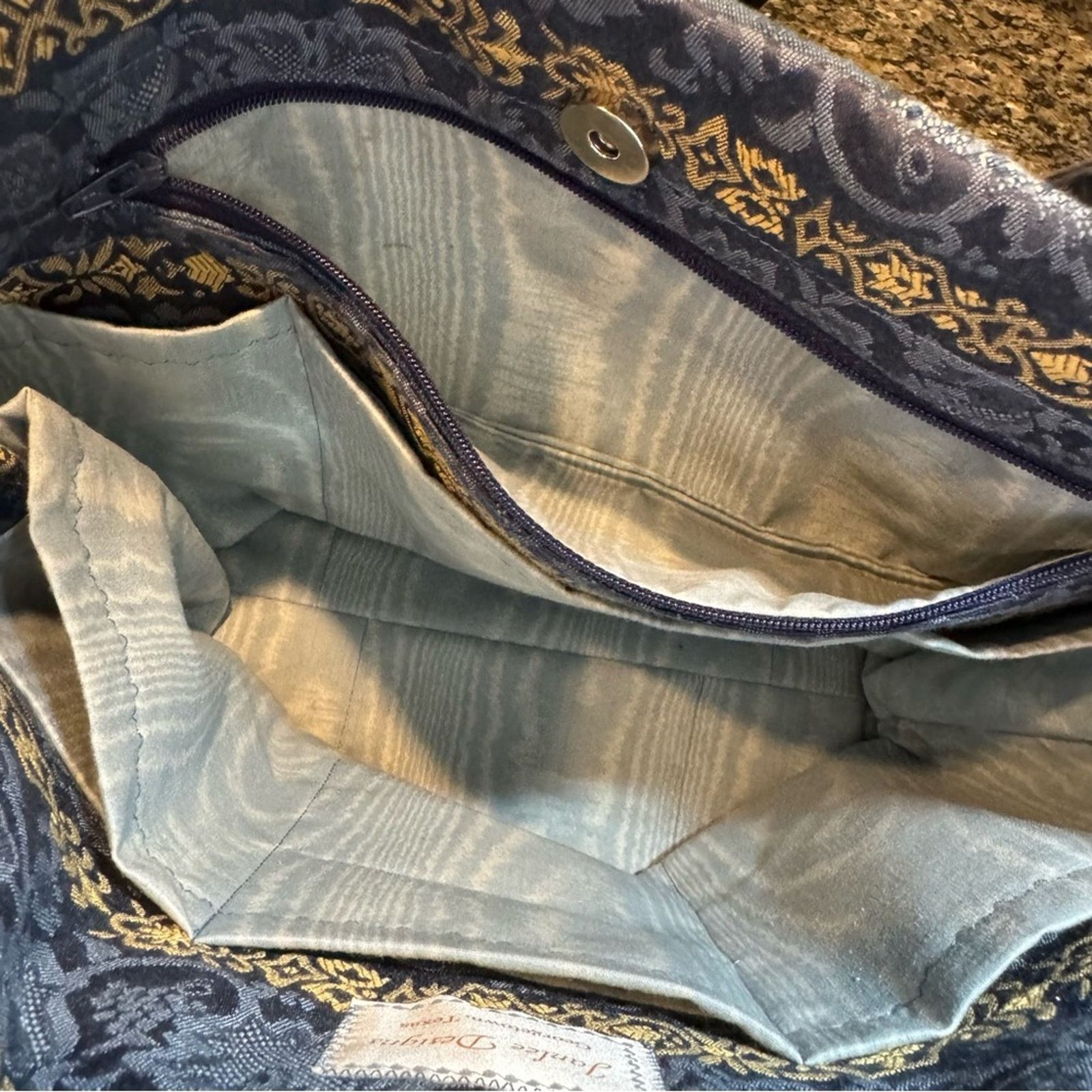 Handmade Handcrafted Blue Quilted Tote Purse Patchwork Footed Pockets Size ONE SIZE - 12 Thumbnail