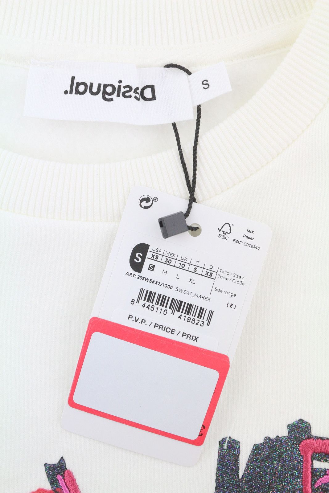 Desigual MAKER S White Glitter Embroidered Sweatshirt 88763 Size S / US 4 / IT 40 - 9 Thumbnail
