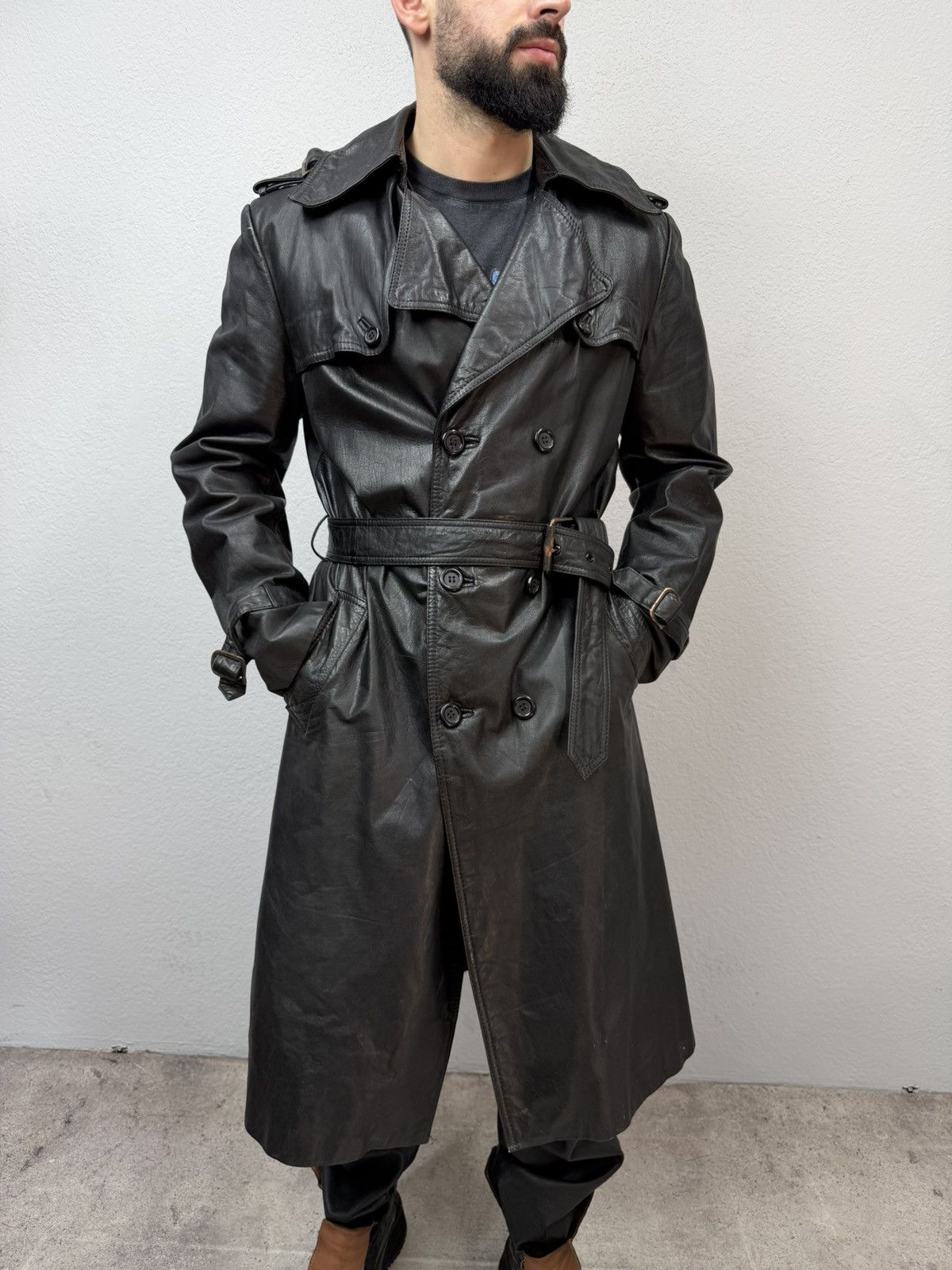 If Six Was Nine Vintage Rick Owens Style Double Breasted Leather Coat Jacket Size US M / EU 48-50 / 2 - 2 Thumbnail