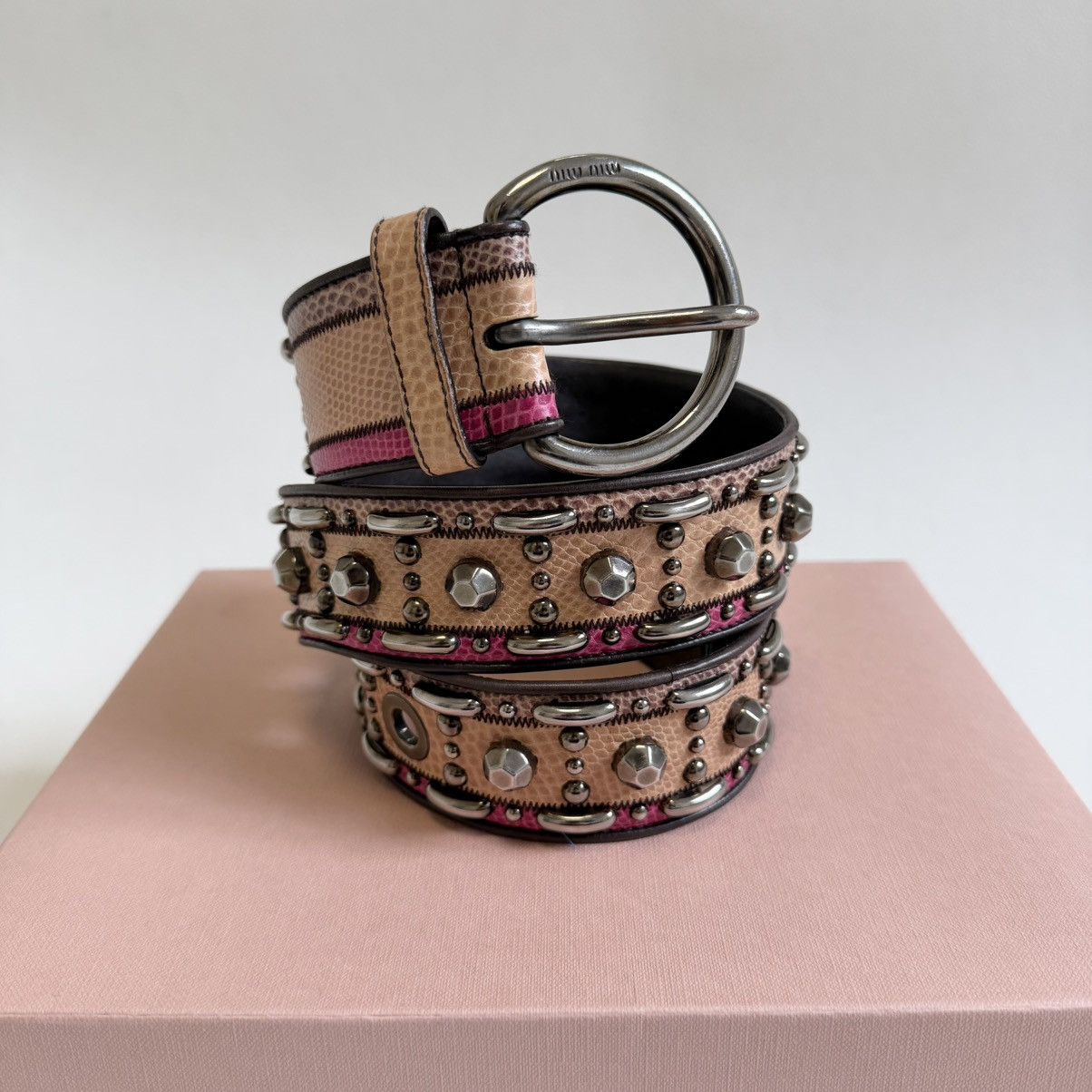 Miu Miu Mid 2000s Studded Snake Print Leather Belt Size ONE SIZE - 18 Thumbnail