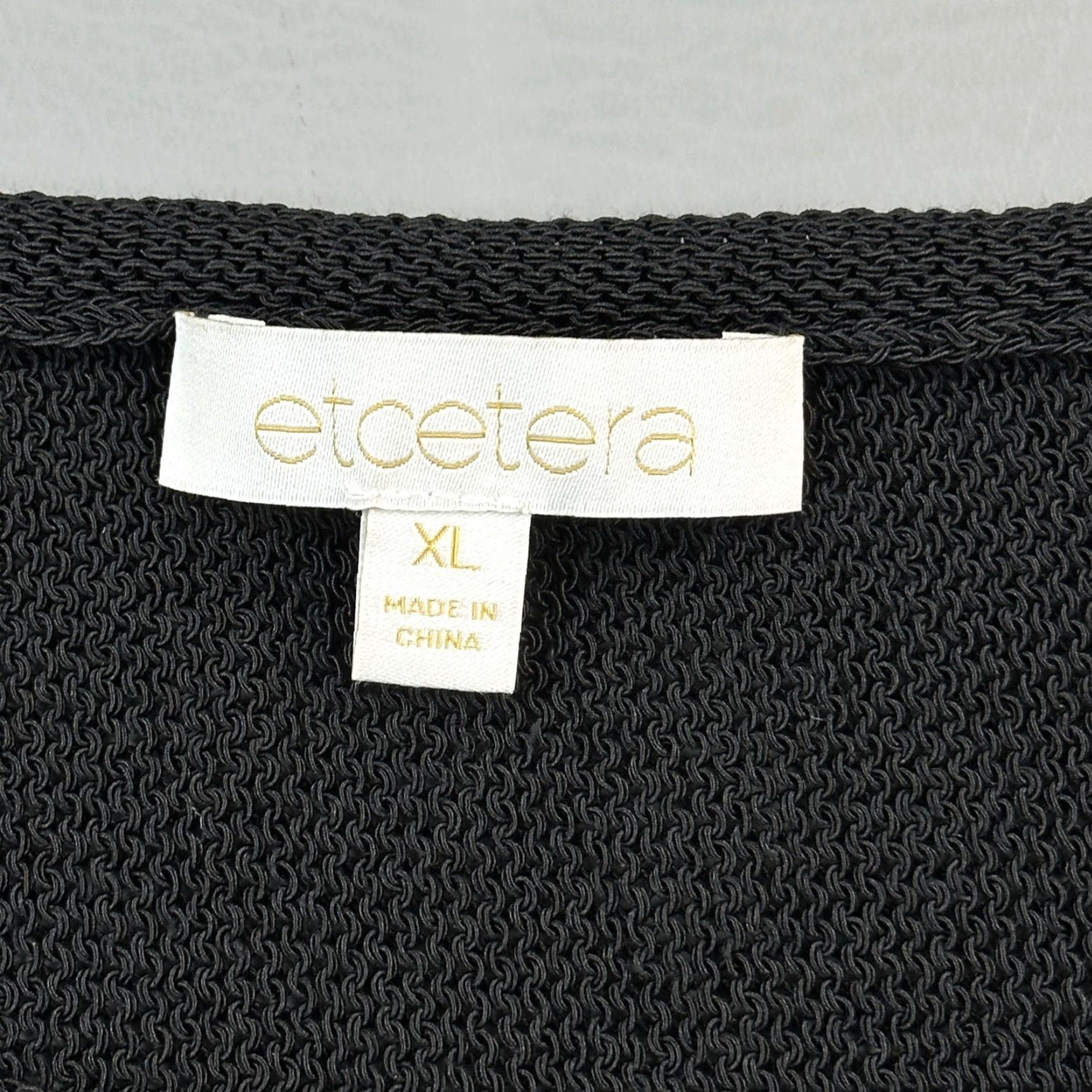 Vintage Etcetera Sweater Women XL Black Knit Short Sleeve Crew Neck Pullover Top Scalloped Hem Size XL / US 12-14 / IT 48-50 - 2 Thumbnail