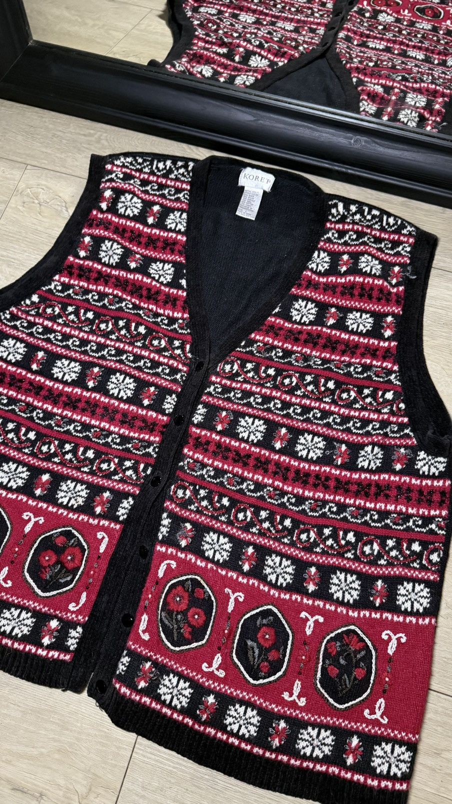 Other Vintage 1990s Rose And Snowflake Cardigan Sweater Vest Size L / US 10 / IT 46 - 2 Thumbnail