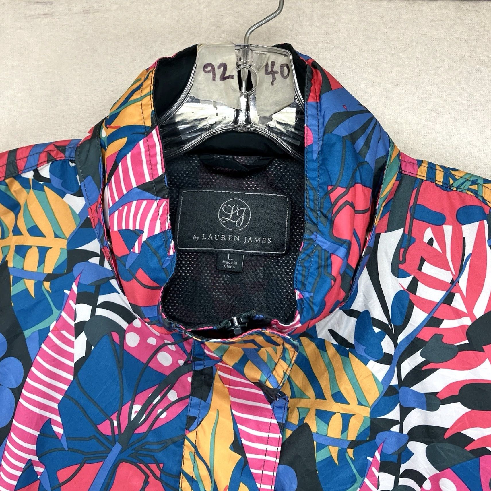 Rains LJ by Lauren James Colorful Floral Hooded Rain Jacket L Pink 1/2 Zip Snap Open Front Bohemian Womens Size L / US 10 / IT 46 - 4 Thumbnail