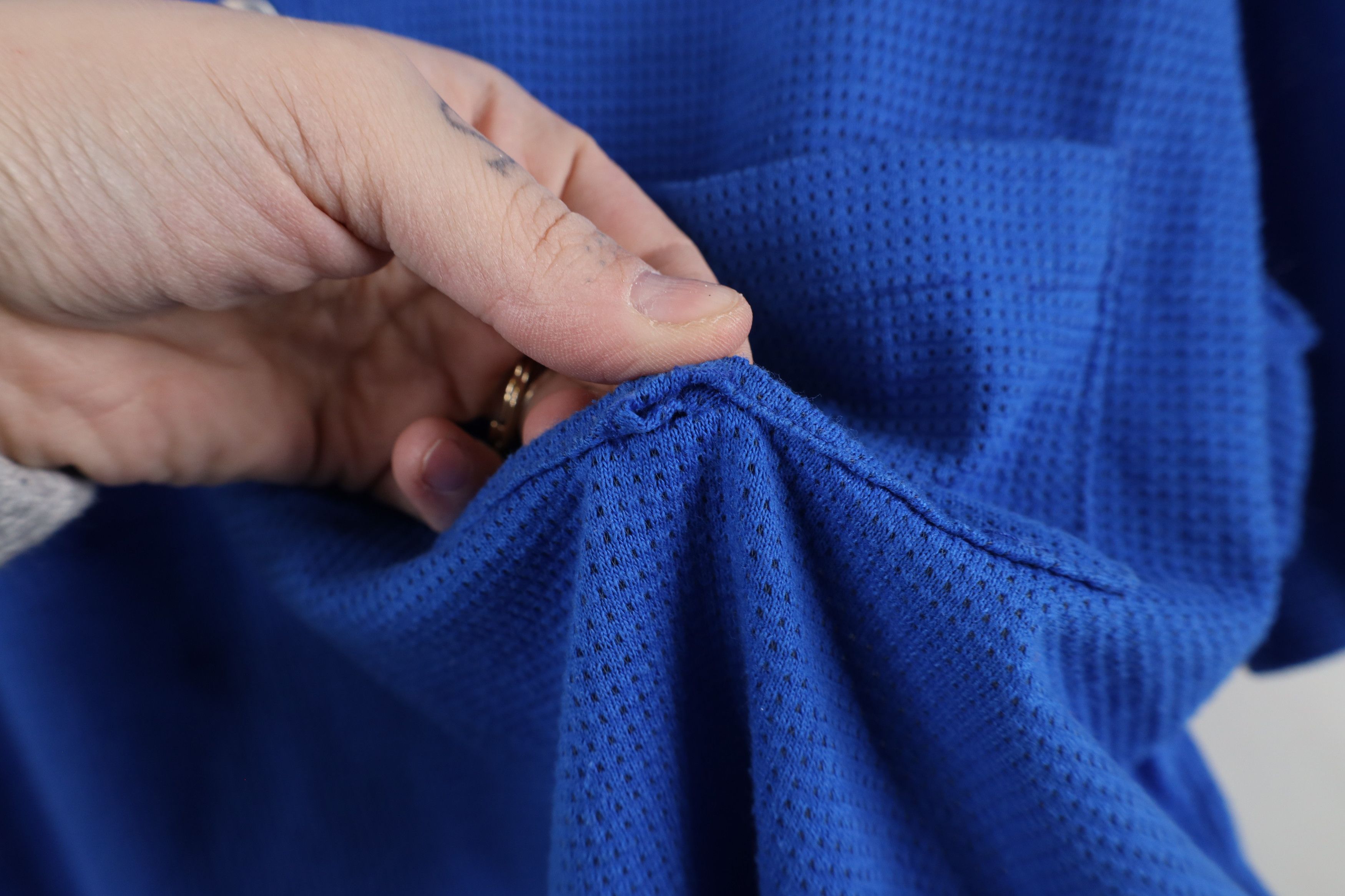 Majestic × Vintage Vintage 90s Majestic Blank Mesh Knit Polo Shirt Blue USA Size US L / EU 52-54 / 3 - 7 Thumbnail