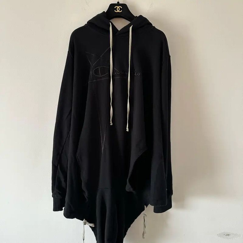 Rick Owens Rick Owens Black Cotton Men's Hoodie 0089 Size US XL / EU 56 / 4 - 1 Thumbnail