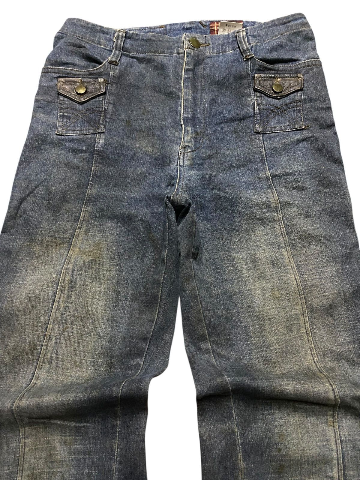 Comme des Garcons Comme Ci Rare 2000s Hybrid Denim Leather Flared Jeans Size US 28 / EU 44 - 3 Thumbnail