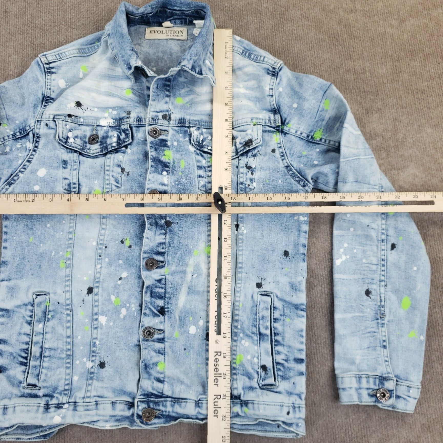 Vintage Evolution In Design Blue Acid Wash Paint Denim Jacket Youth XL 18-20 Long Sleeve Button Down Casual Kids Size US XL / EU 56 / 4 - 2 Thumbnail