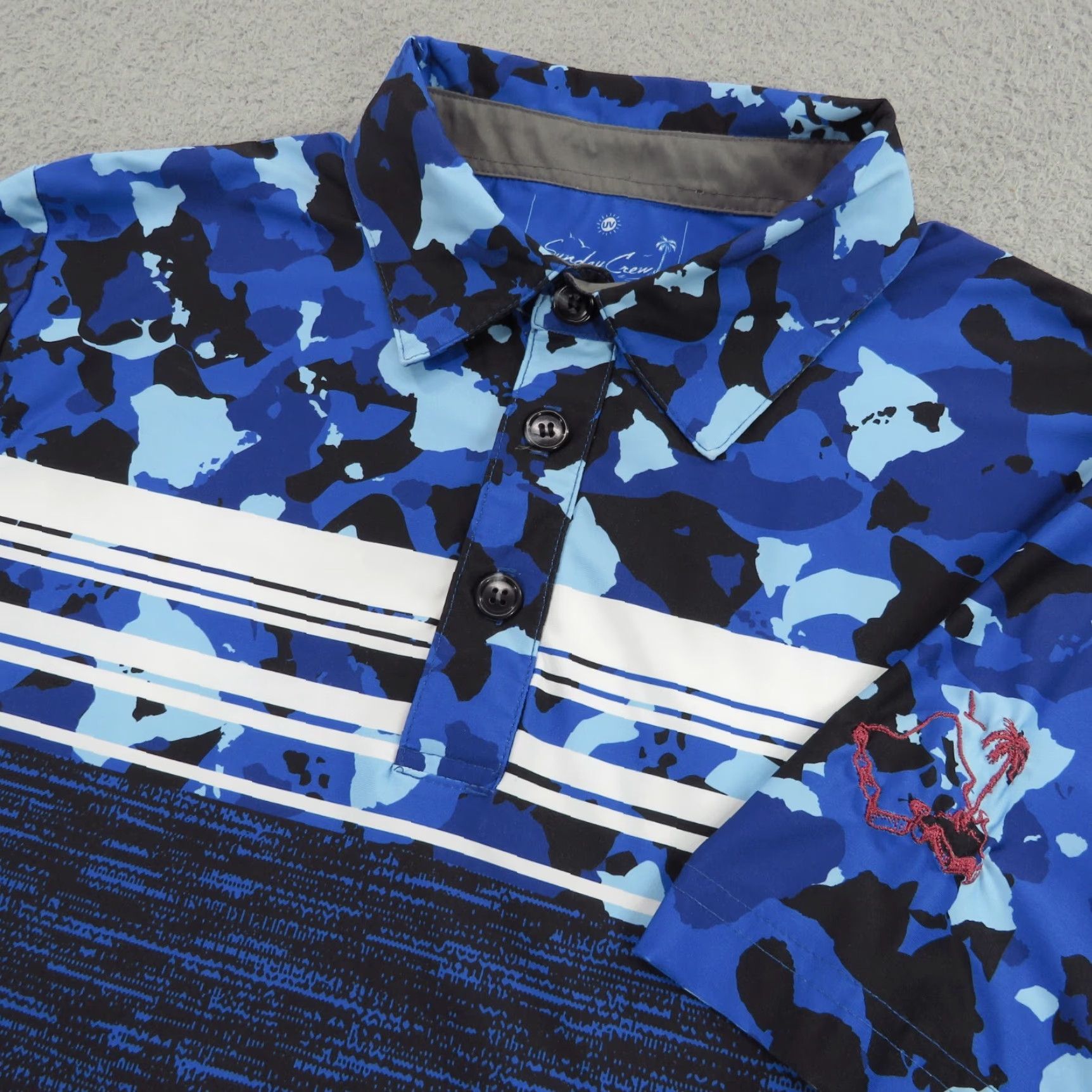Vintage Sunday Crew Polo Shirt Mens XS Blue Camouflage Performance Golf USA Made Camo Polo Size US XS / EU 42 / 0 - 2 Thumbnail