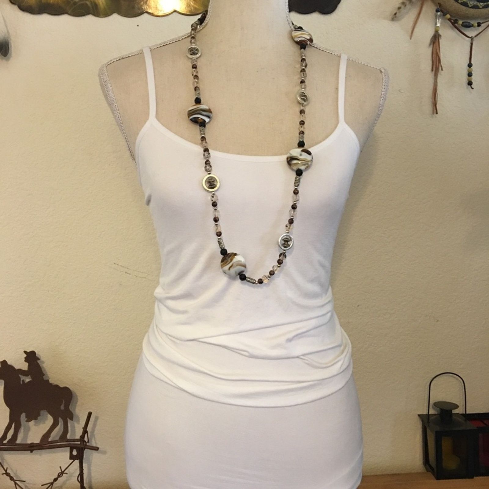 Jewelry Gorgeous handmade marbled glass bead long necklace Size ONE SIZE - 4 Thumbnail