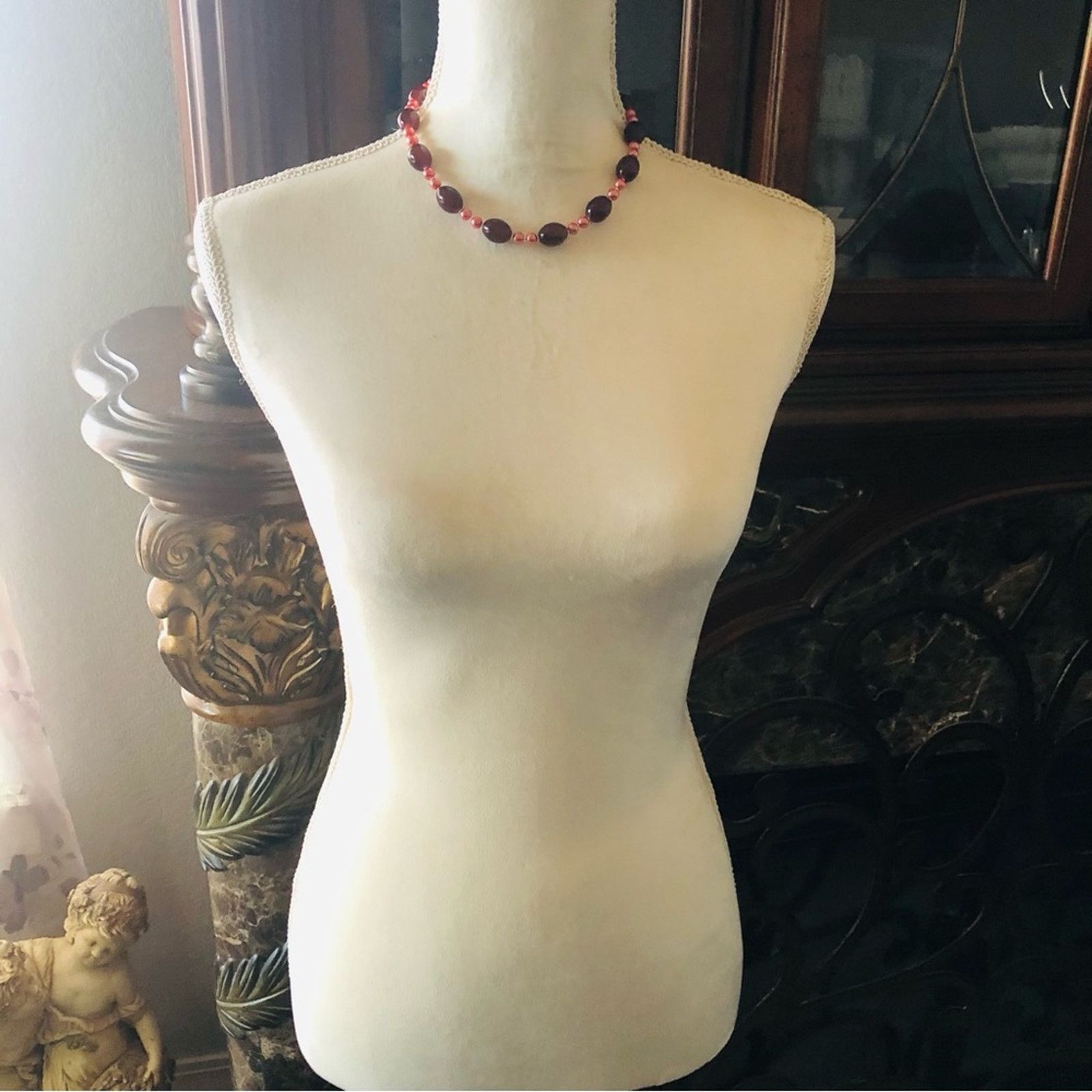 Handmade Handcrafted repurpose barrel almandine garnet Pearl necklace Size ONE SIZE - 6 Thumbnail