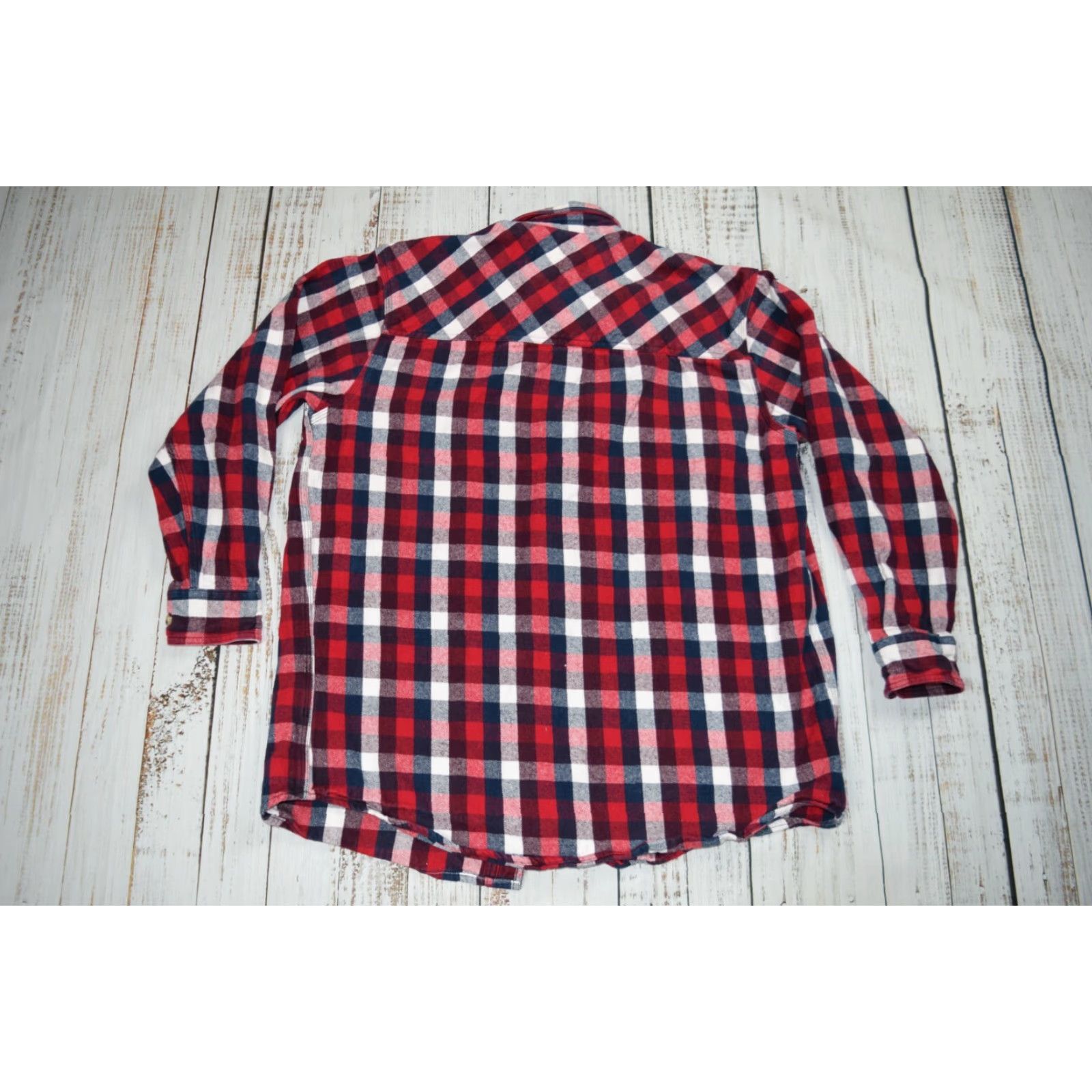 Vintage FIVE BROTHER HEAVYWEIGHT PLAID FLANNEL SHIRT BUTTON-UP RED WHITE BLUE LT MENS Size US L / EU 52-54 / 3 - 6 Thumbnail