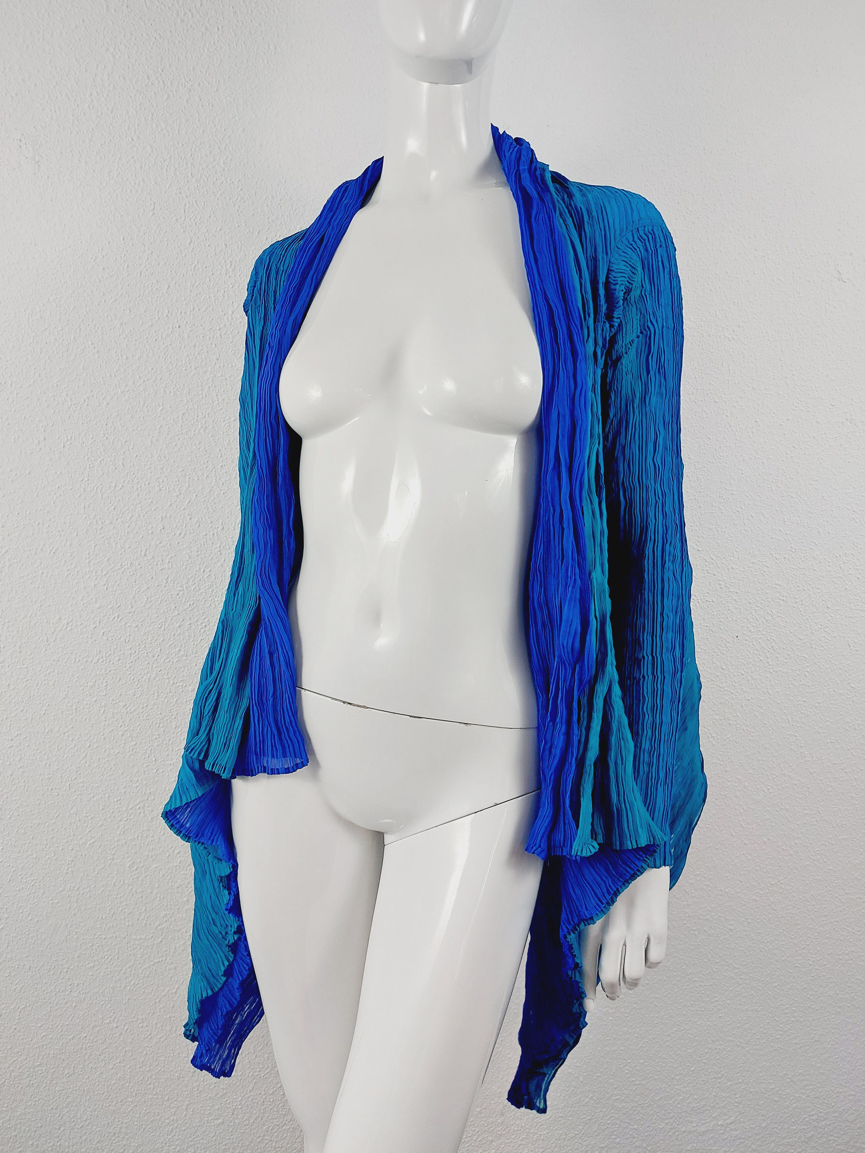 Issey Miyake Issey Miyake Féte Fete Bicolor Blue Turquoise Jacket Blazer Size ONE SIZE - 11 Thumbnail