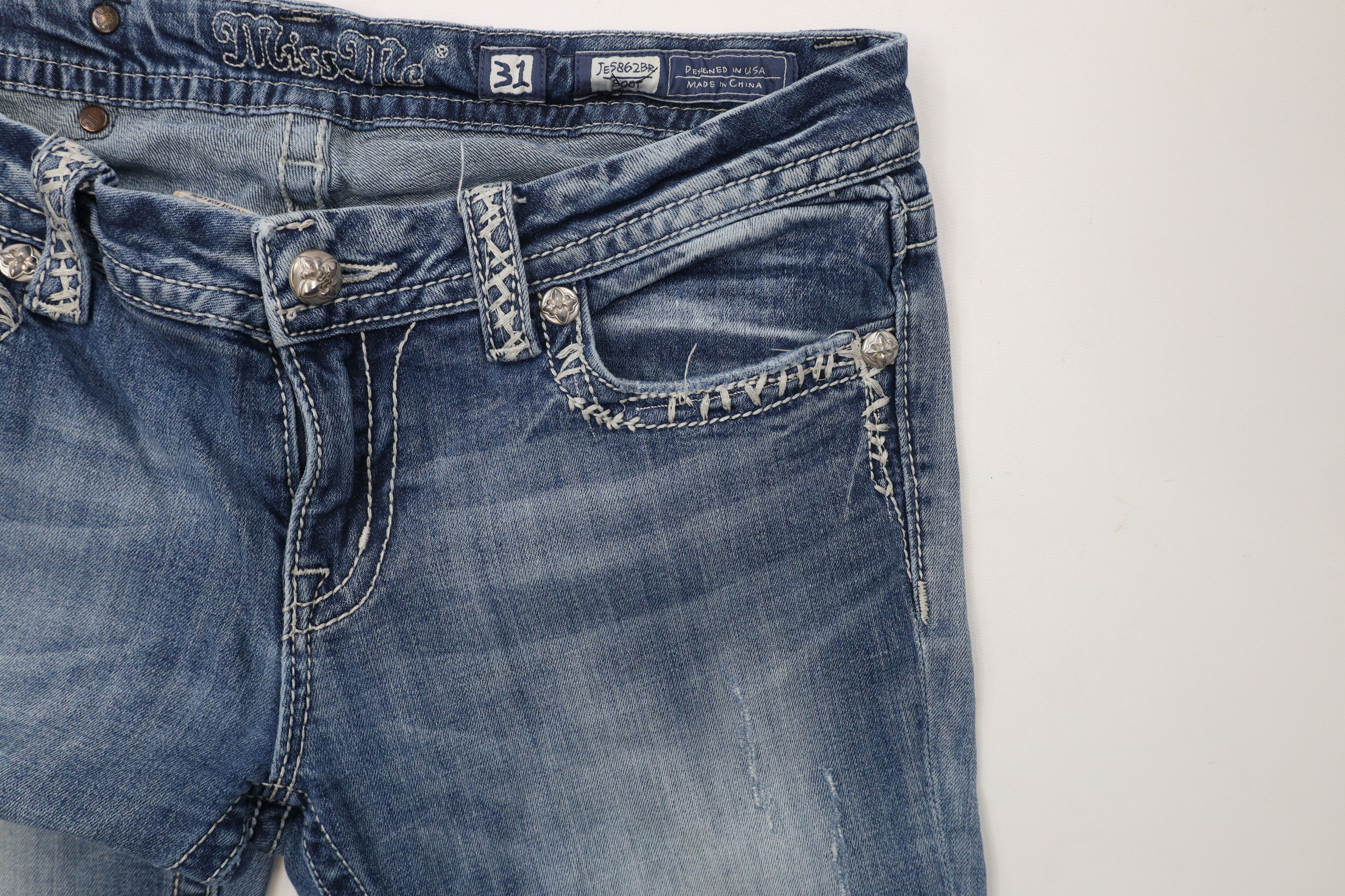 Miss Me × Vintage Miss Me Thick Stitch Flared Bootcut Denim Jeans Blue Size 31" - 6 Thumbnail