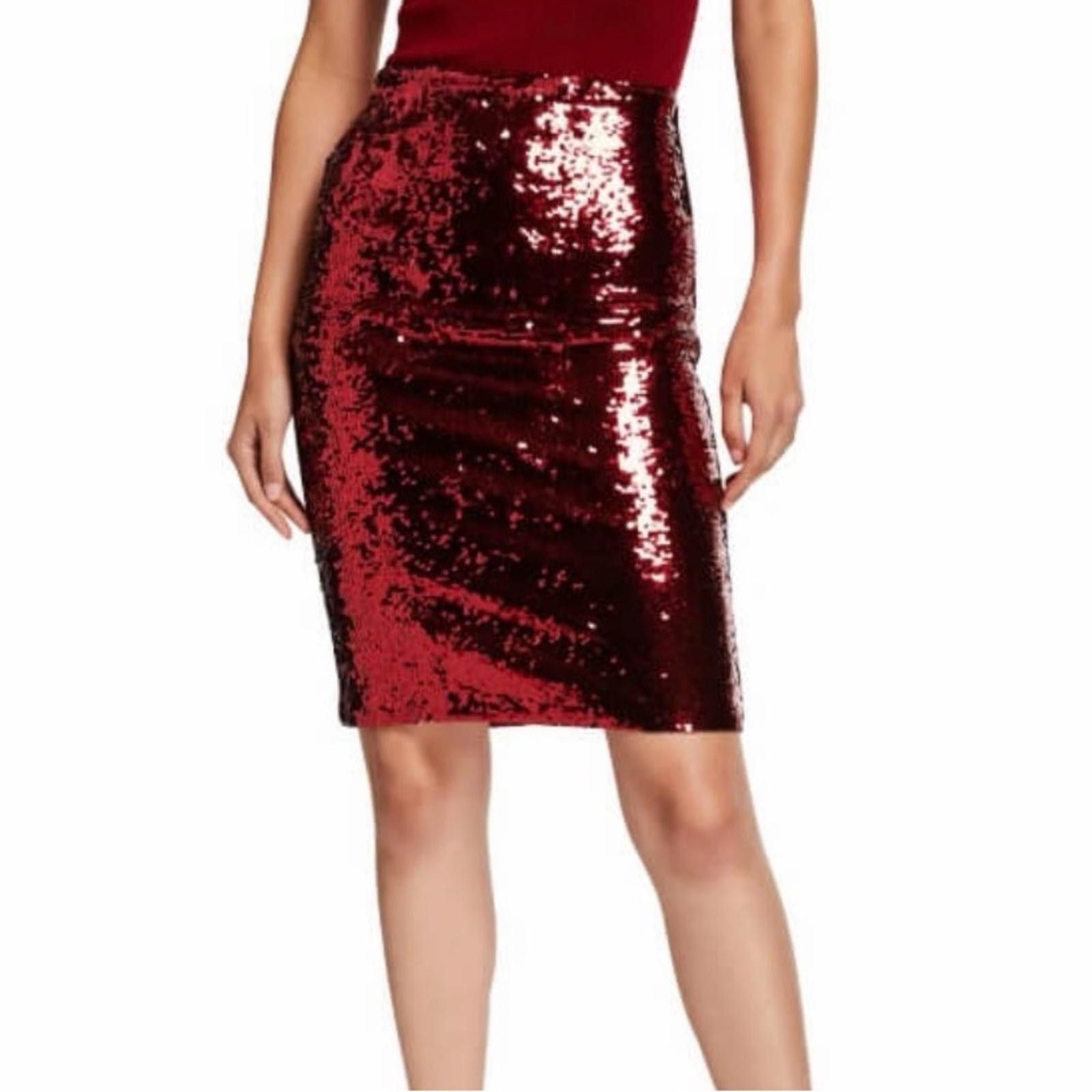 Other Alice + Olivia Red Sequin Pencil Skirt Size 25" / US 0 / IT 36 - 3 Thumbnail