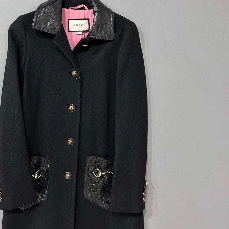 Gucci Black Wool Coat with Gucci Details-2505 Size S / US 4 / IT 40 - 2 Thumbnail