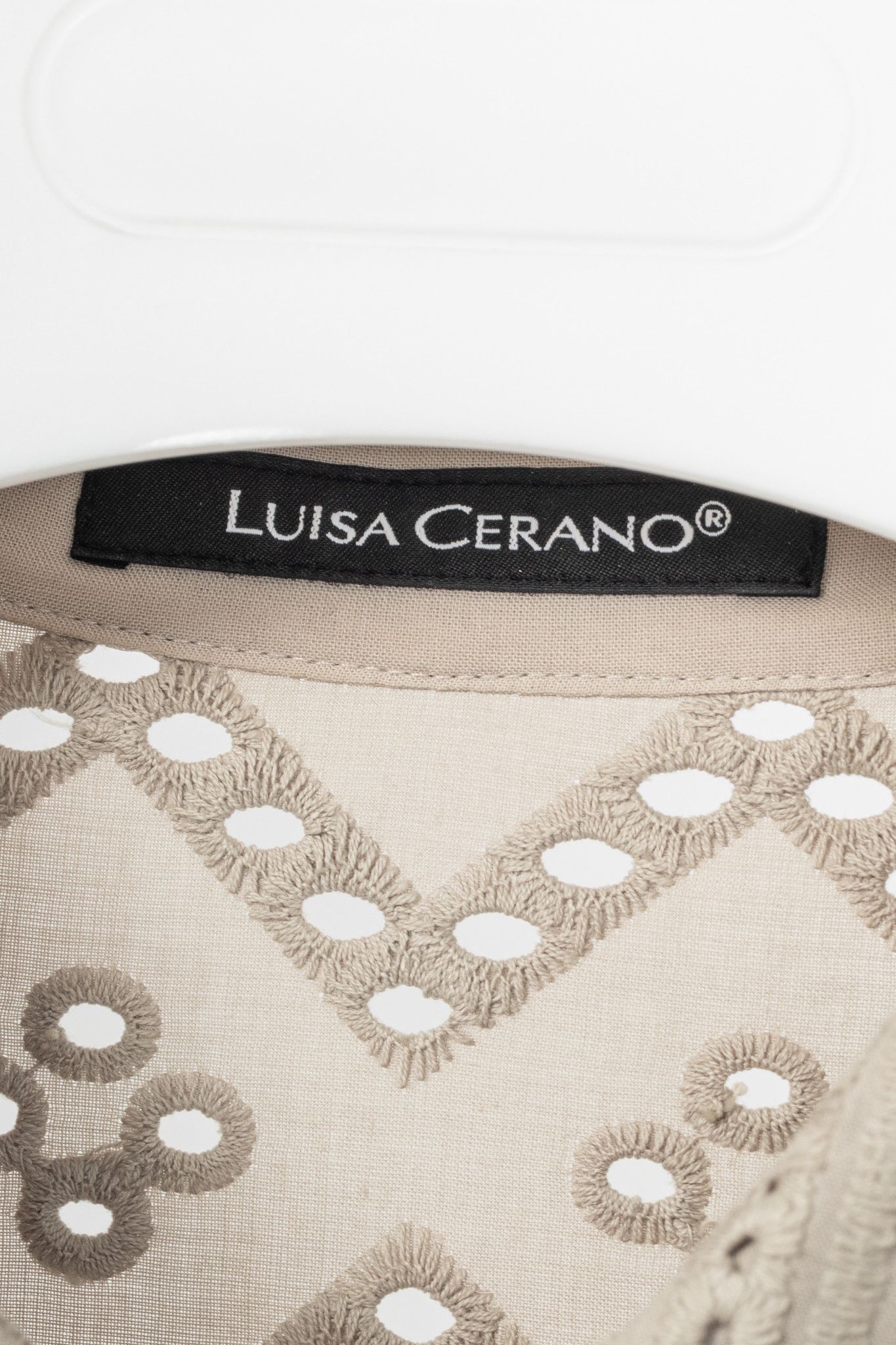 Luisa Cerano Luisa Cerano SS22 Taupe Cotton Broderie Anglaise Shirt Dress Size XL / US 12-14 / IT 48-50 - 4 Thumbnail