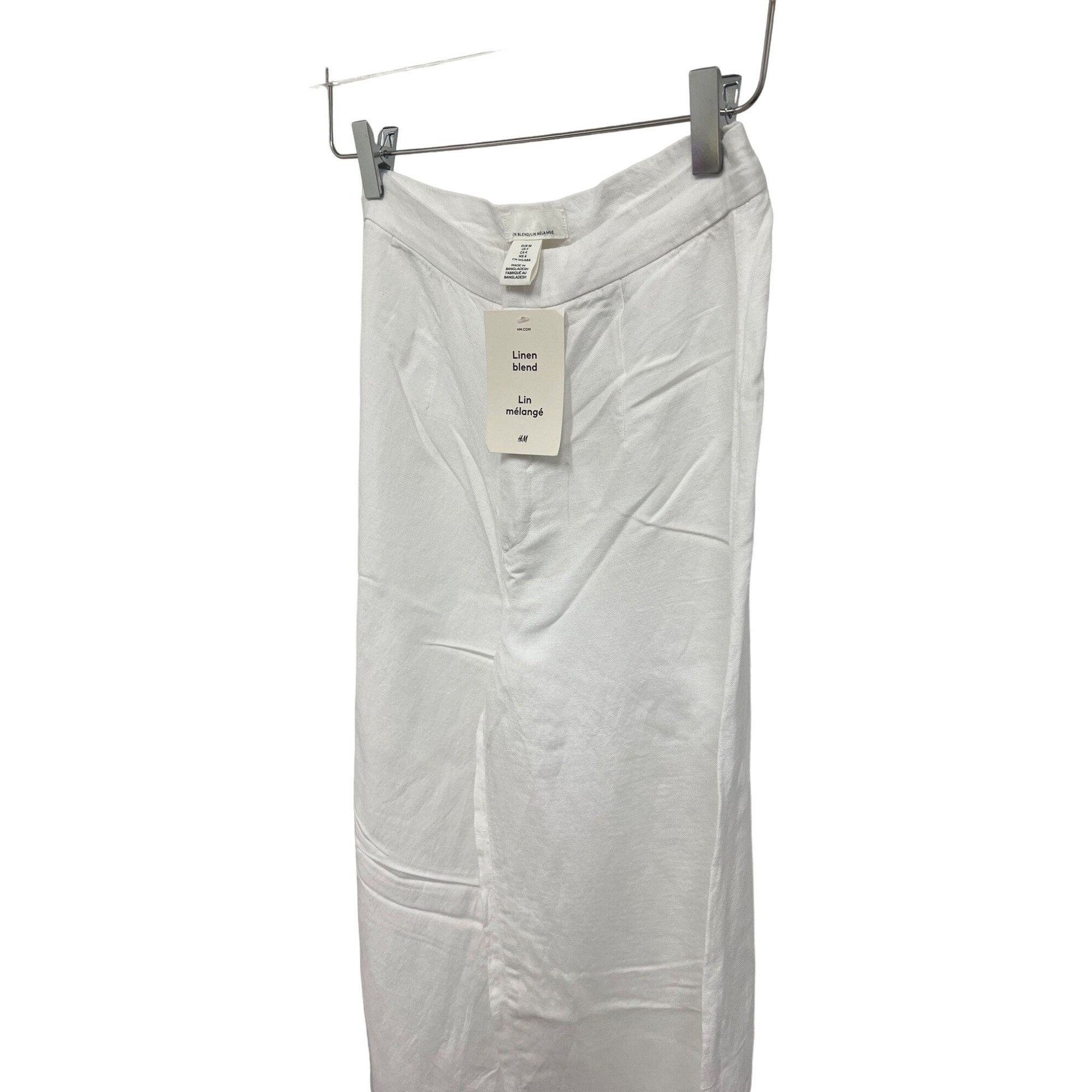 H&M H&M White Linen Blend Wide Leg Pants Flowy Size 27" / US 4 / IT 40 - 4 Thumbnail