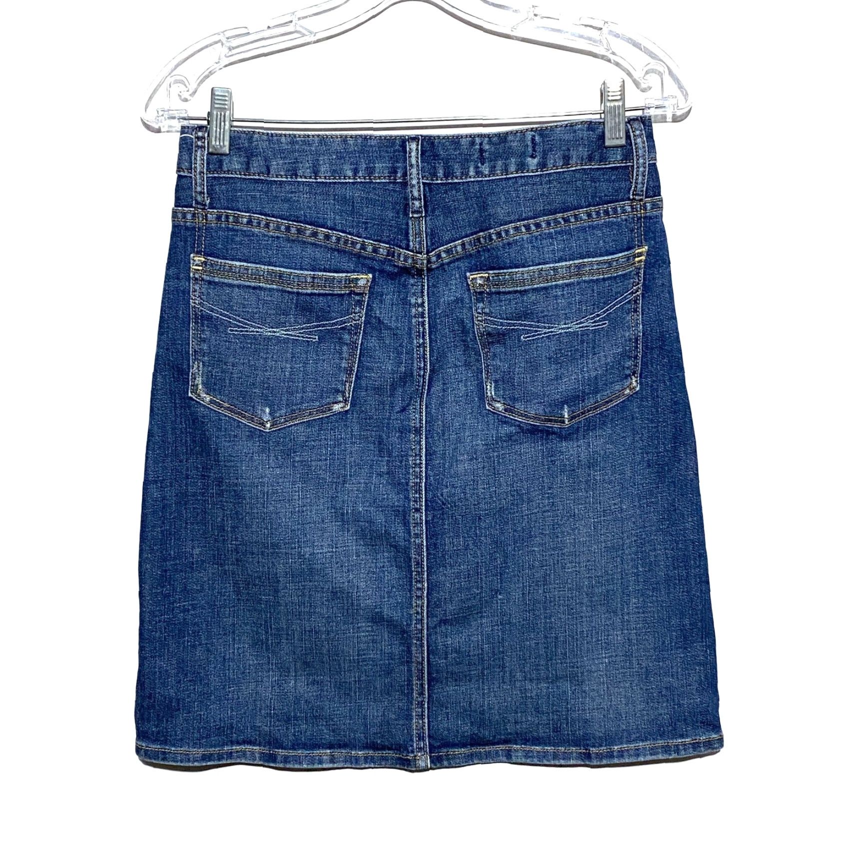Gap VINTAGE Gap 1969 Denim Jean Skirt Gold Button Front Stretch Sz 24/00 Classic Preppy Y2K Women Skirt A-Line Knee Length Blue Cotton Spandex Mulit? Size 24" / US 00 / IT 34 - 3 Thumbnail