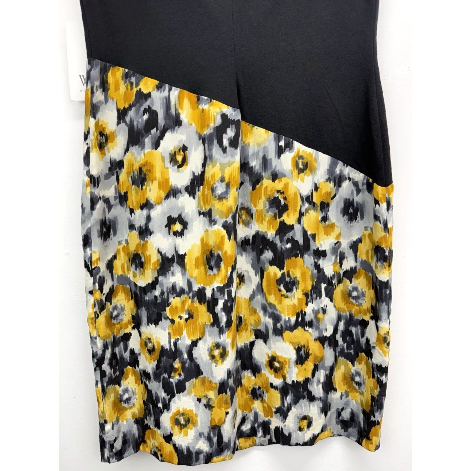 VINTAGE W By Worth Sheath Dress Size 6 Women's Floral Black Yellow  Sleeveless Knee Length NWT