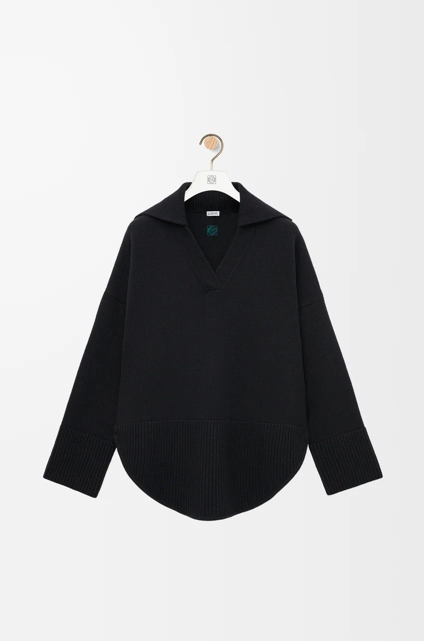 o1loc1c0525 Polo Sweater in Wool in Black