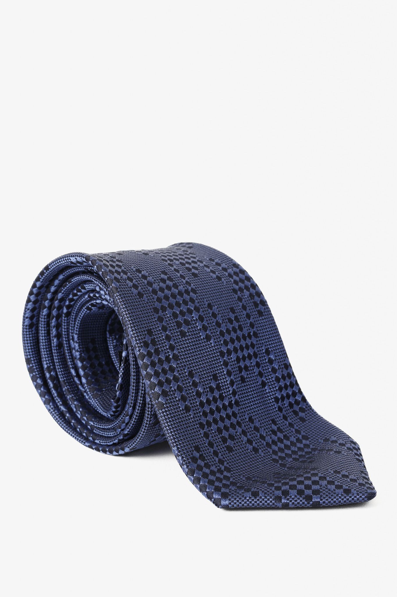 Etro Etro Blue and Navy Abstract Check Textured Silk Necktie Size ONE SIZE - 1 Thumbnail