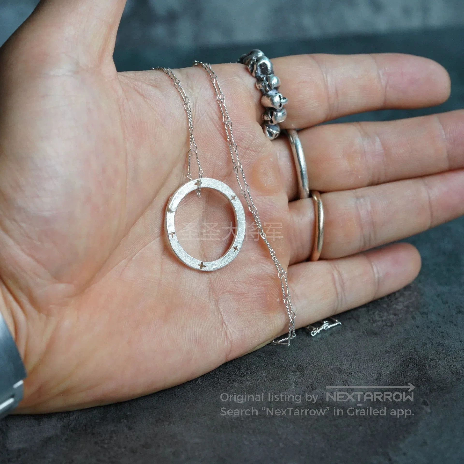 Ma+ Silver Circular Pendant Necklace & Rings. Size ONE SIZE - 3 Thumbnail