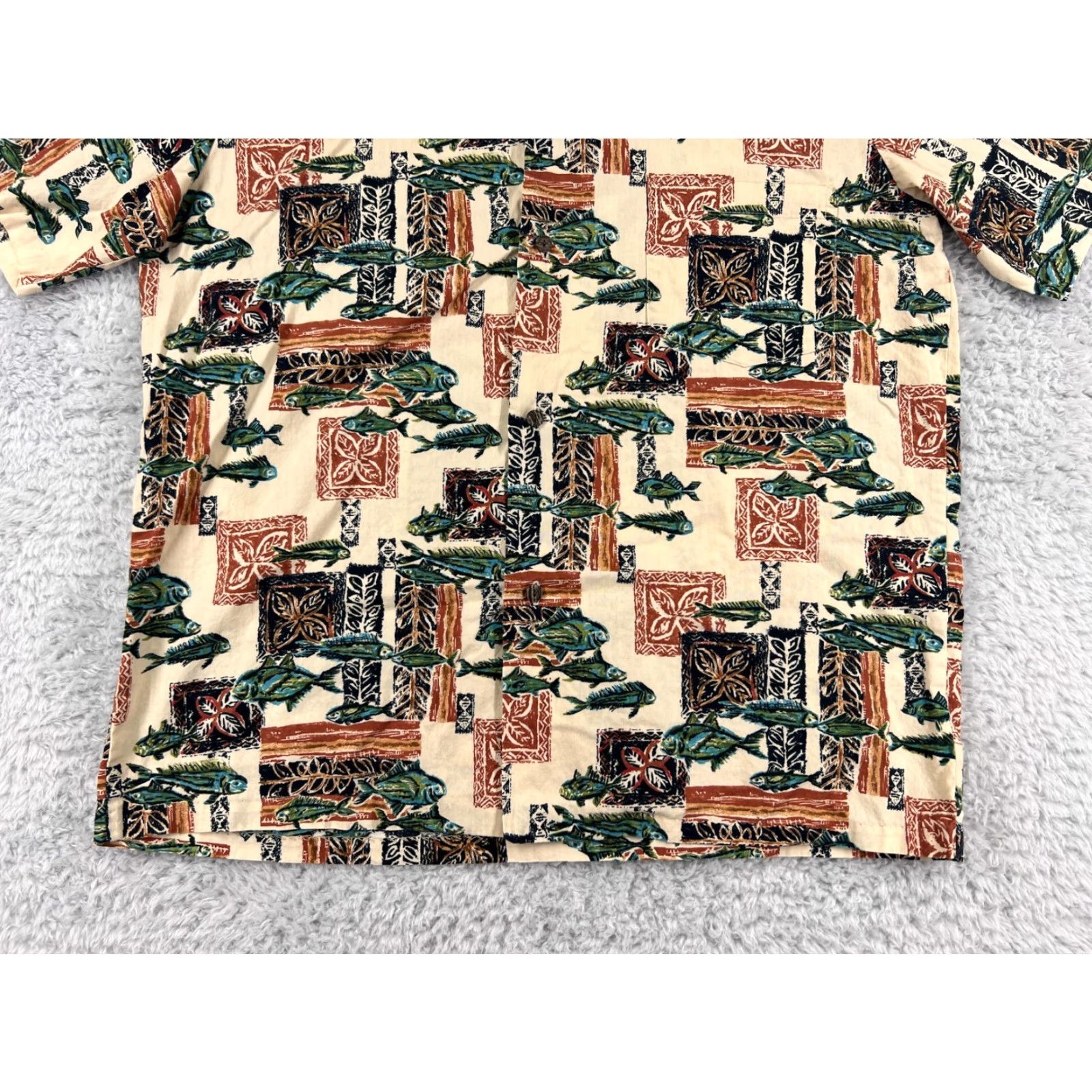 Vintage VINTAGE Royal Creations Hawaiian Shirt Mens Large Beige Sport Fish Pattern 100% Cotton Size US L / EU 52-54 / 3 - 5 Thumbnail