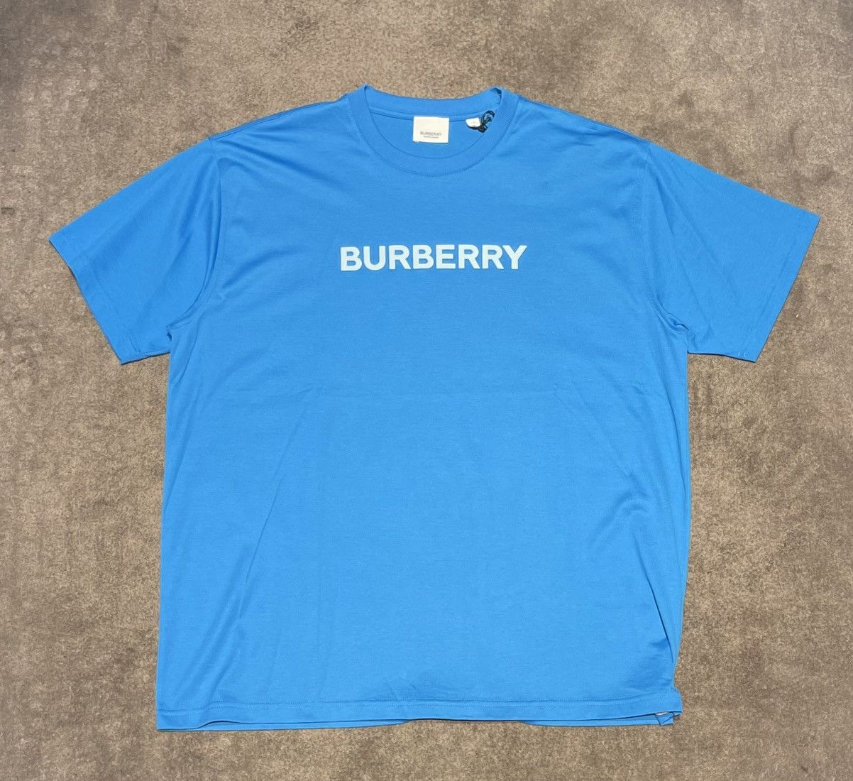 image of Burberry Embossed Logo T-Shirt in Blue, Men's (Size 2XL)