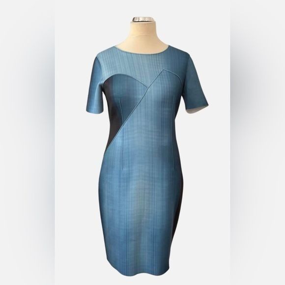 Elie Tahari ELIE TAHARI size 12 blue watercolor luxury seath dress in ex Size XL / US 12-14 / IT 48-50 - 1 Thumbnail