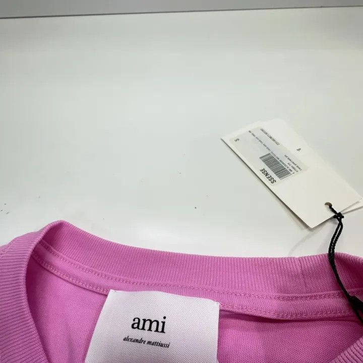 AMI AMIPARIS Solid Pink Heart Logo Short Sleeve T-Shirt -2507 Size US S / EU 44-46 / 1 - 7 Thumbnail