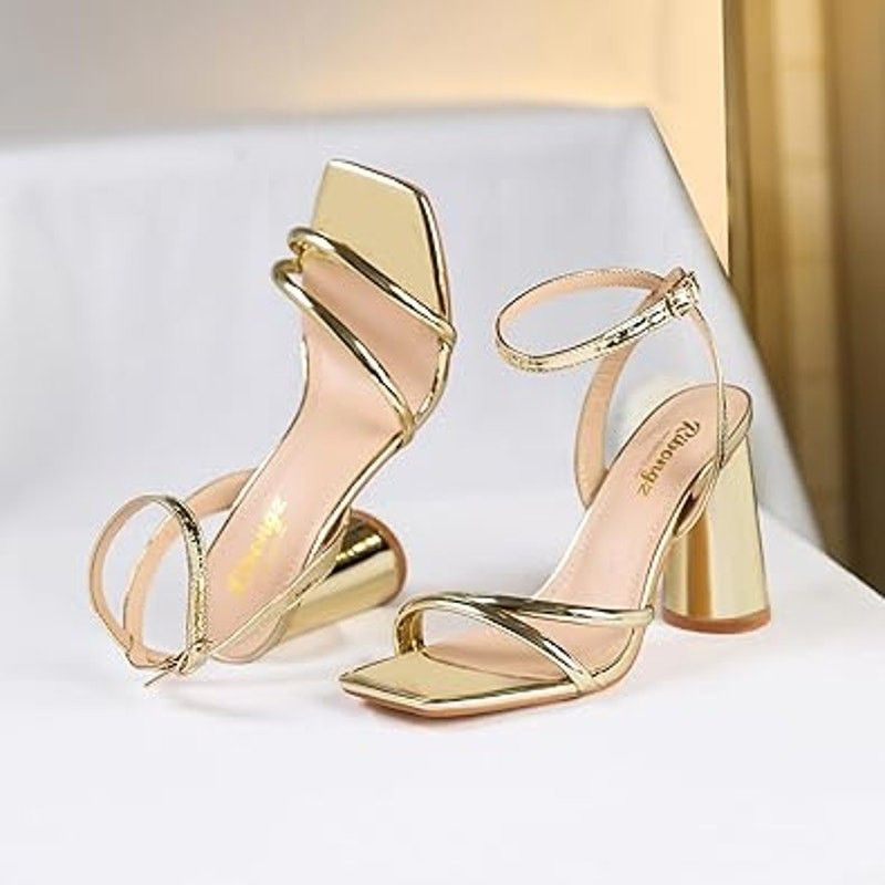 Other Ribongz Women's Size 8 Gold Open Toe Ankle Strap Block Heels Size US 8 / IT 38 - 4 Thumbnail