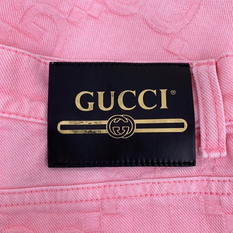 Gucci Gucci Pink logo jacquad full-print cotton casual denim sho Size 28" / US 6 / IT 42 - 5 Thumbnail