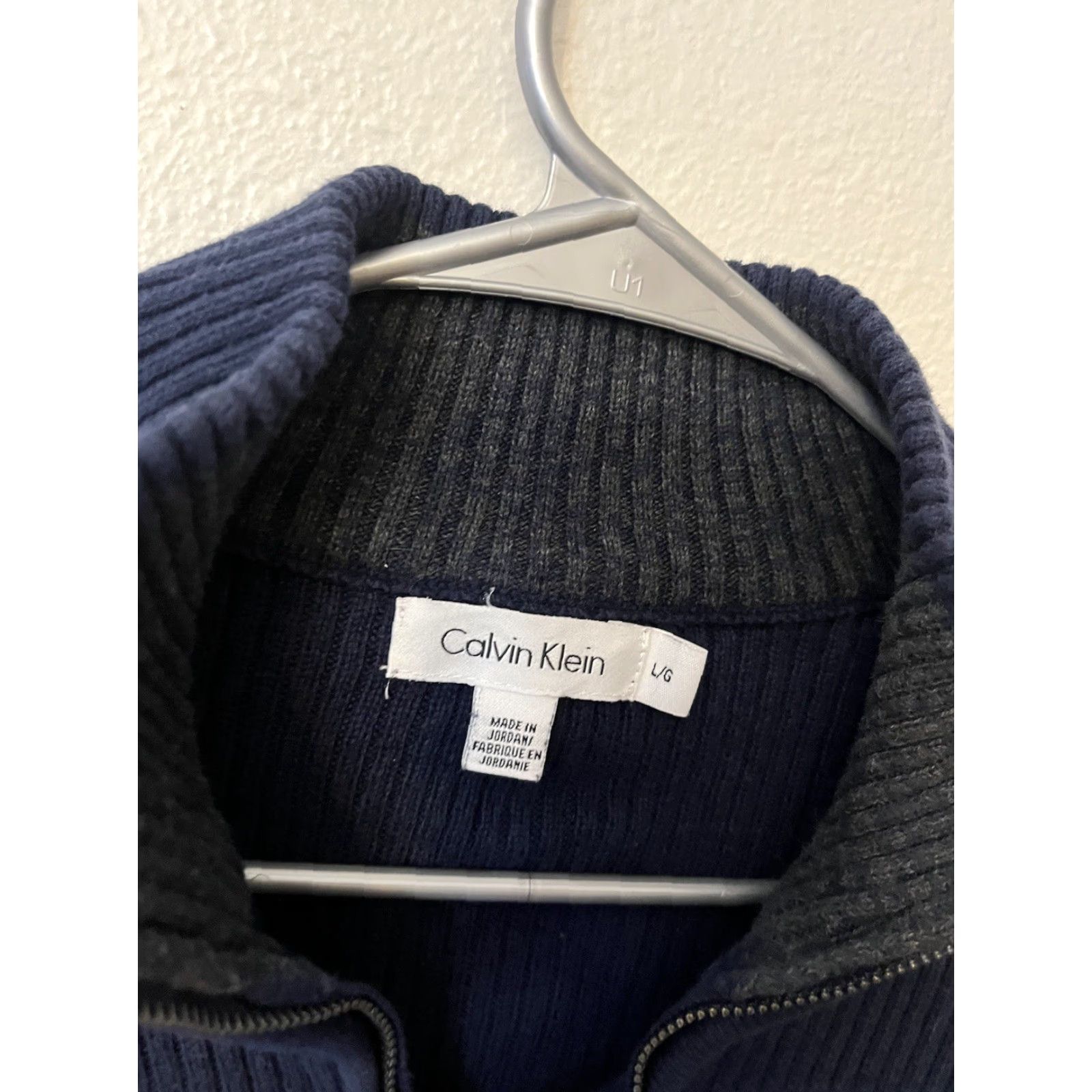 Calvin Klein Calvin Klein Men's Sweater 1/4 Zip Mock Neck Large Blue Size US L / EU 52-54 / 3 - 3 Thumbnail