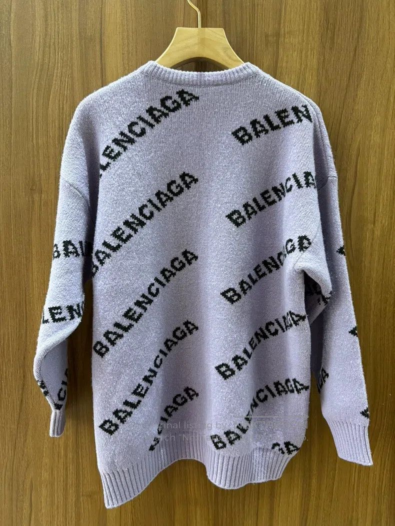 Balenciaga Balenciaga Purple Taro Logo Full Print Wool Knit Sweater Size US M / EU 48-50 / 2 - 2 Thumbnail