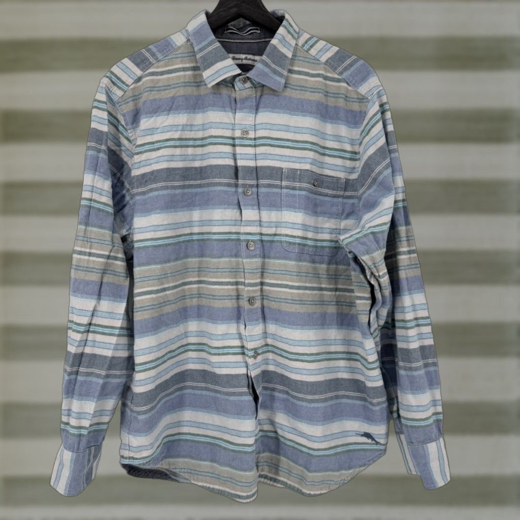 Tommy Bahama Tommy Bahama Button-Down Shirt Mens Large Long Sleeve Striped Casual Pocket Blue Size US L / EU 52-54 / 3 - 1 Thumbnail