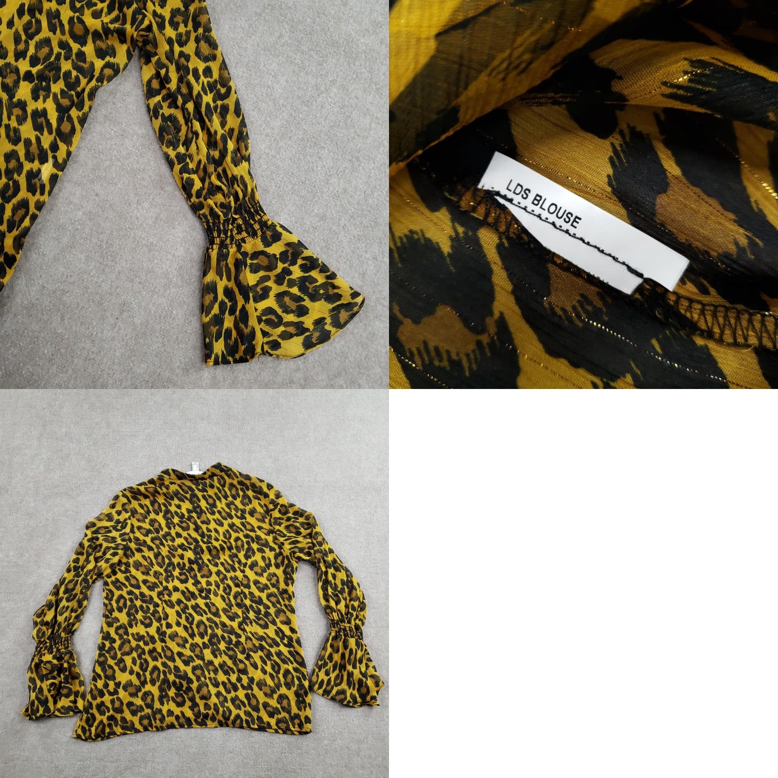 Joseph Ribkoff Joseph Ribkoff Blouse Womens 12 Yellow Leopard Bell Sleeve Sheer Top Boho Size XL / US 12-14 / IT 48-50 - 8 Thumbnail