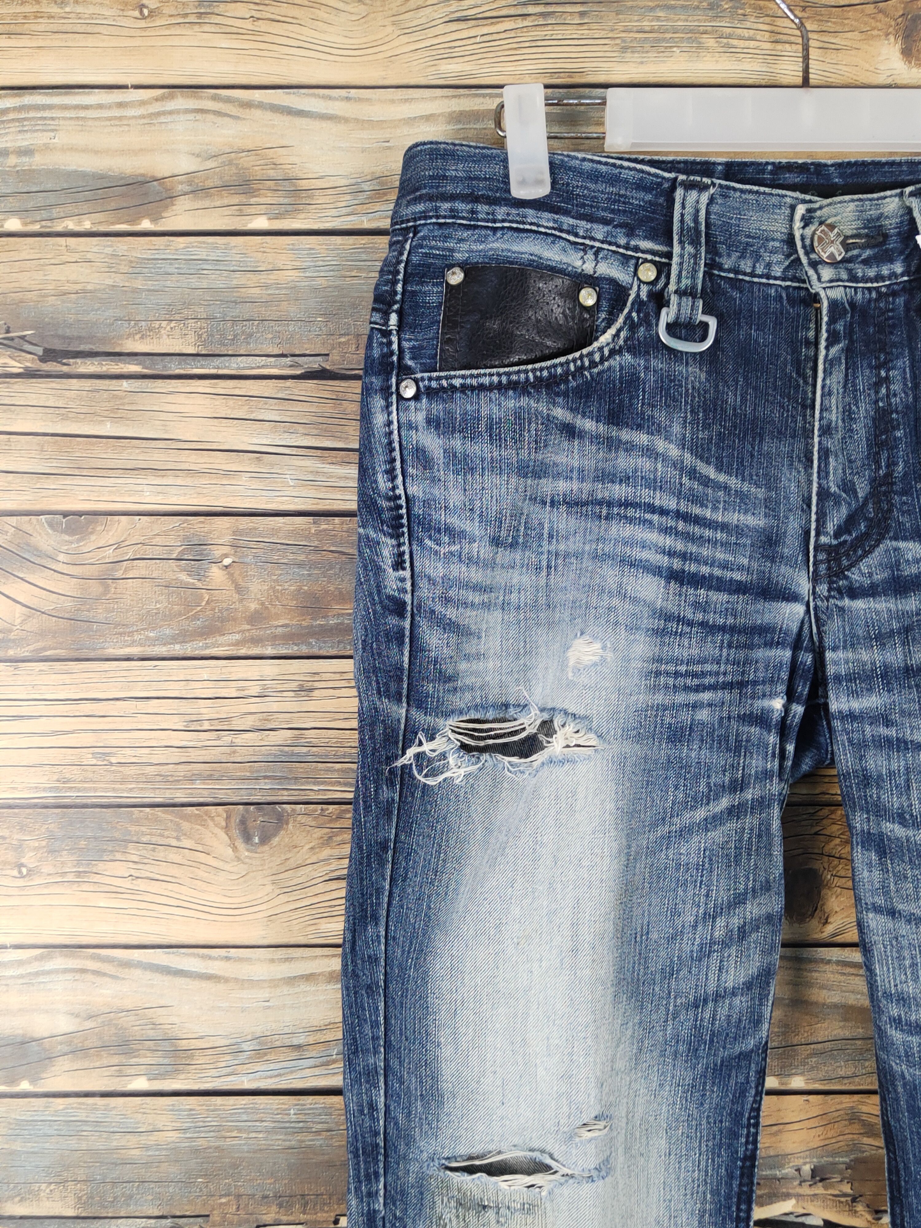Edwin Edwin Dark Blue Distressed Ripped Jeans #W1568 Size US 30 / EU 46 - 3 Thumbnail
