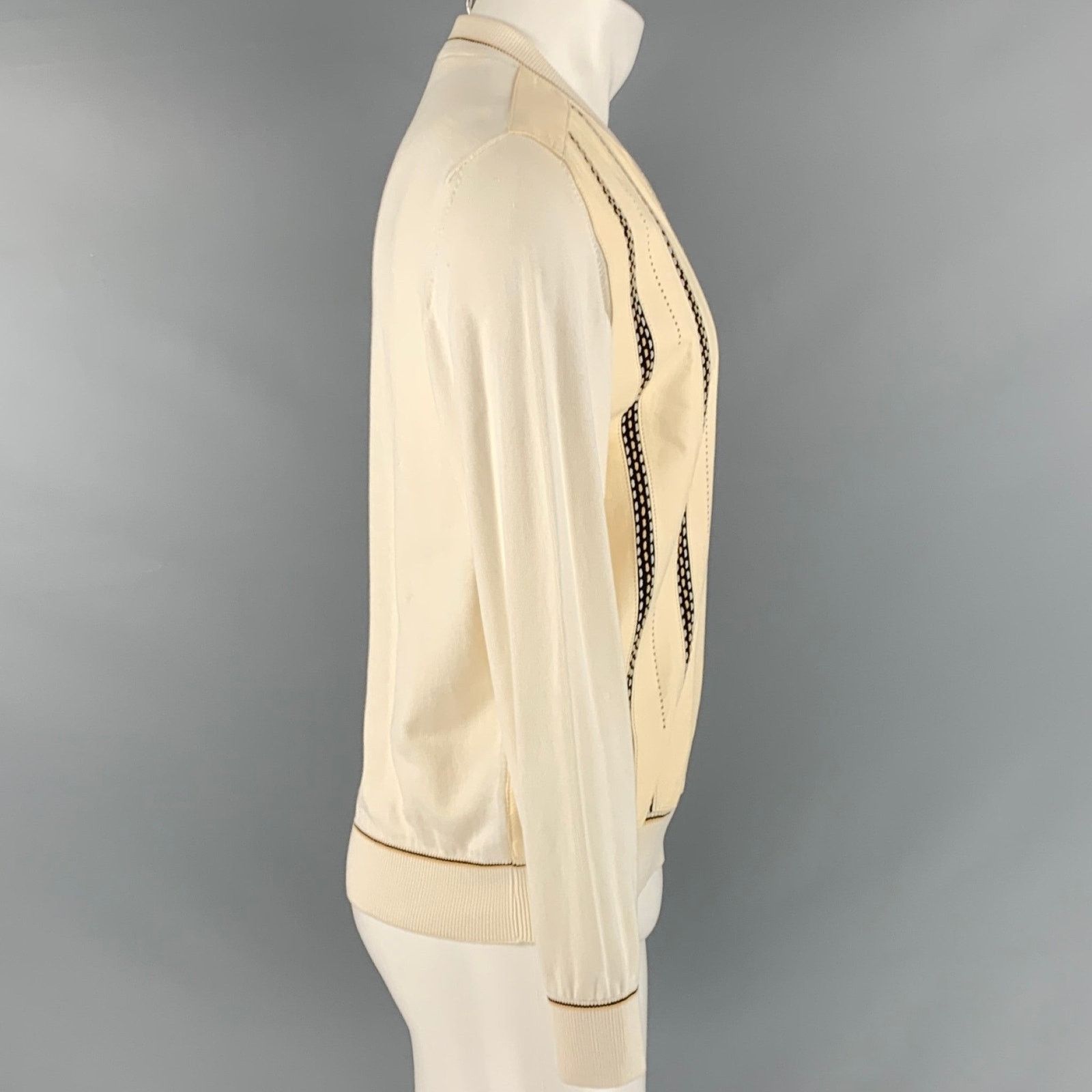Other BARCELINO Size 38 Cream Black Cotton Crew-Neck Pullover Size US M / EU 48-50 / 2 - 3 Thumbnail
