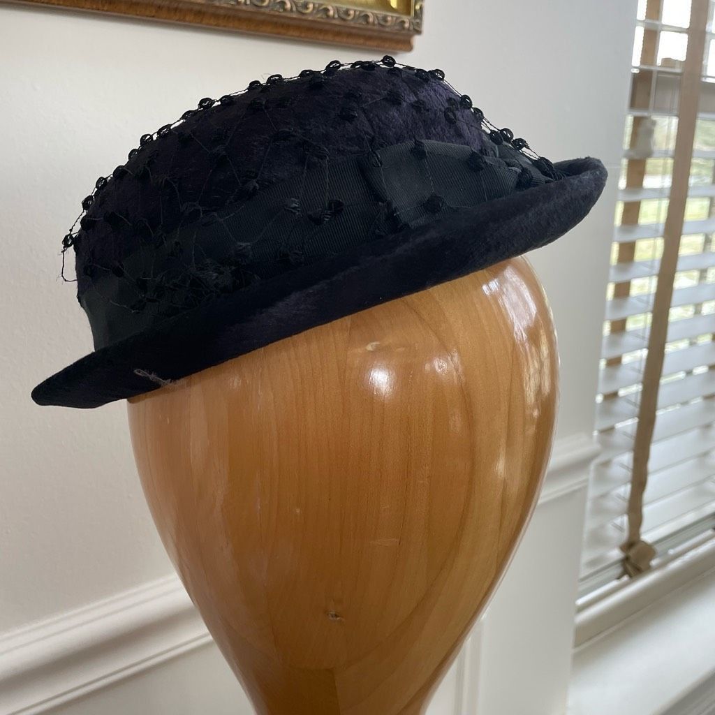 Vintage Vintage 60s Black Hat Veil Grossgrain Ribbon Bow Band Small Size ONE SIZE - 4 Thumbnail