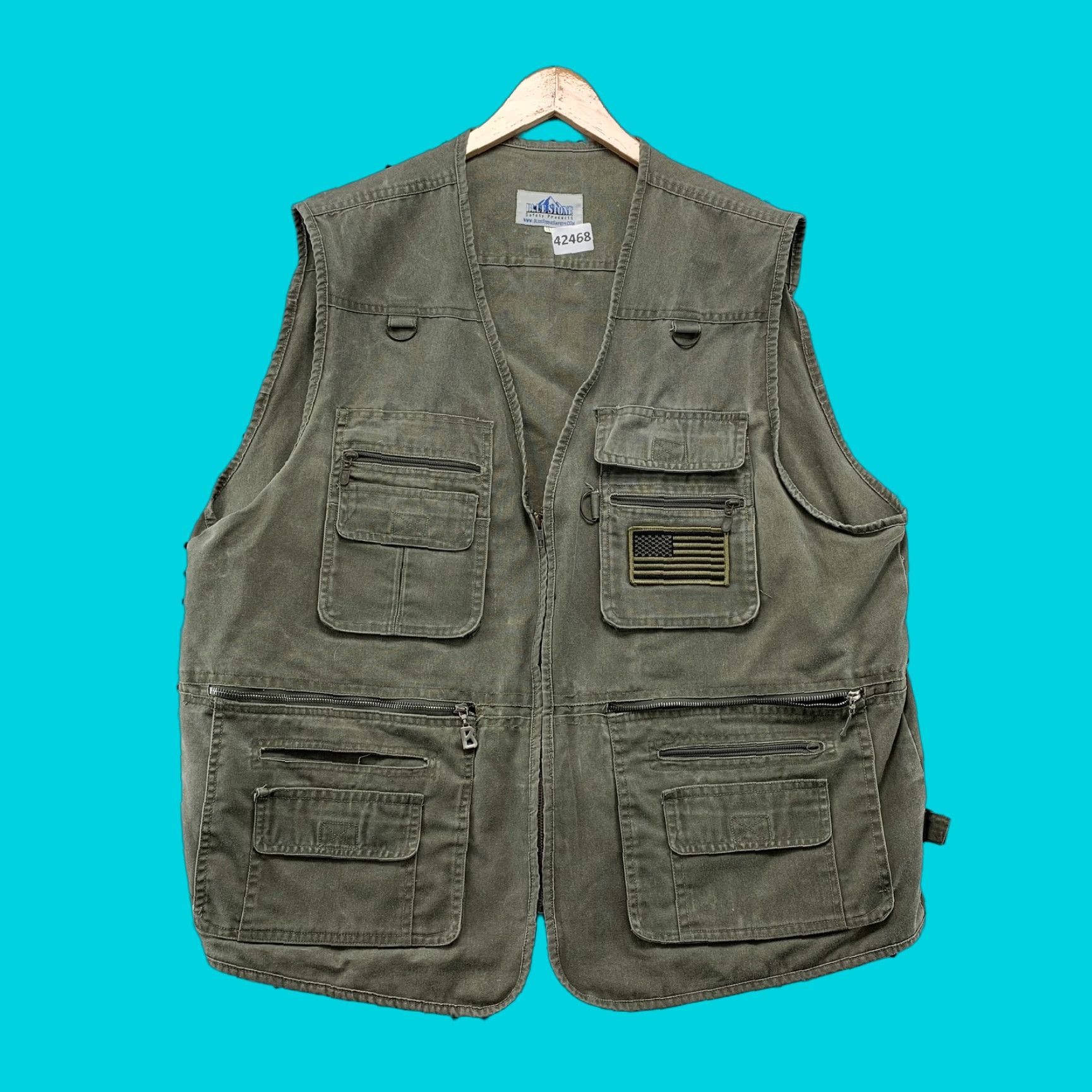 Olive Blue Stone Mens Olive Green Vest Large Sleeveless Zipper Pockets Shirt Size US XXL / EU 58 / 5 - 1 Thumbnail