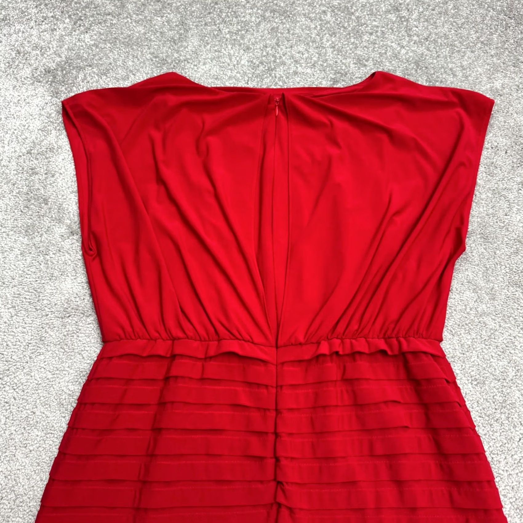 Adrianna Papell Adrianna Papell Shutter Pleated Tiered Sheath Dress Womens 14 Red Knee Length Sleeveless Round Neck Zip Vintage No Size XL / US 12-14 / IT 48-50 - 4 Thumbnail