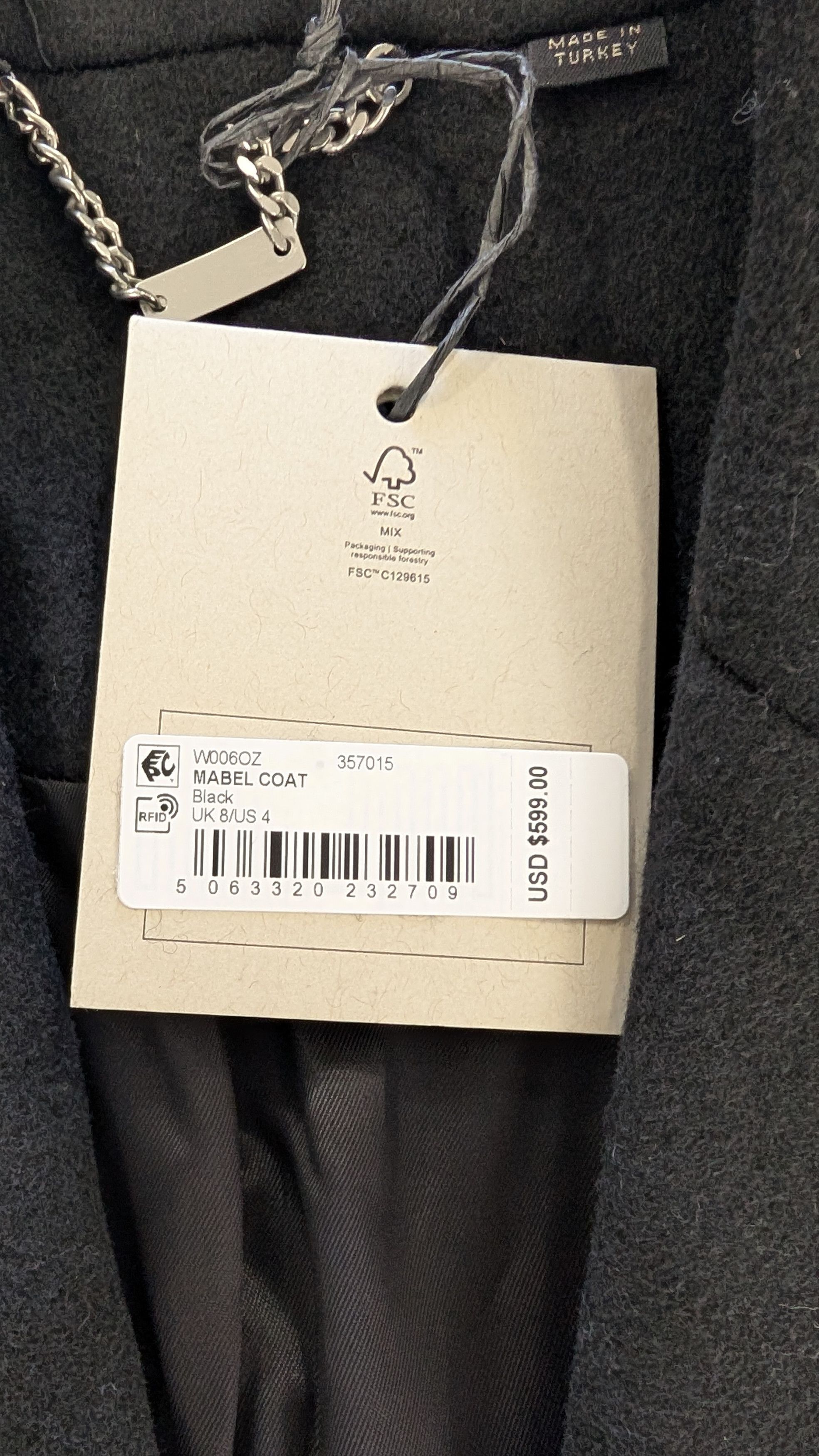 Allsaints AllSaints Mabel Coat Black Oversized Double Breasted Wool Size S / US 4 / IT 40 - 5 Thumbnail